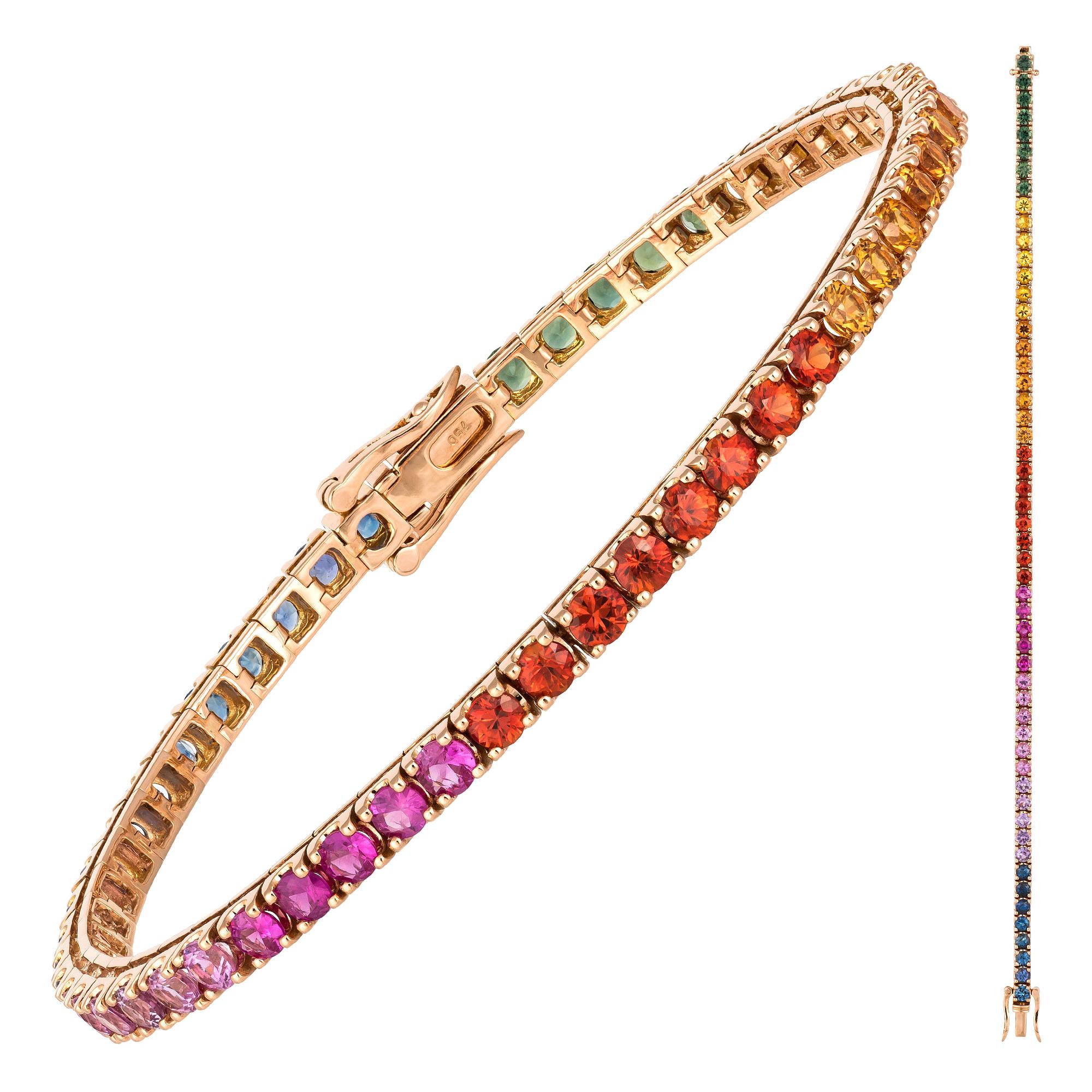 Bracelet tennis en or rose 18 carats avec plusieurs saphirs 7,00 carats/54 pièces