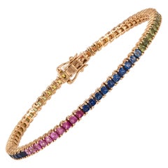 Bracciale Tennis con Diamanti in Oro Rosa 18k Multi Zaffiro 7,07 Carati/73 Pezzi