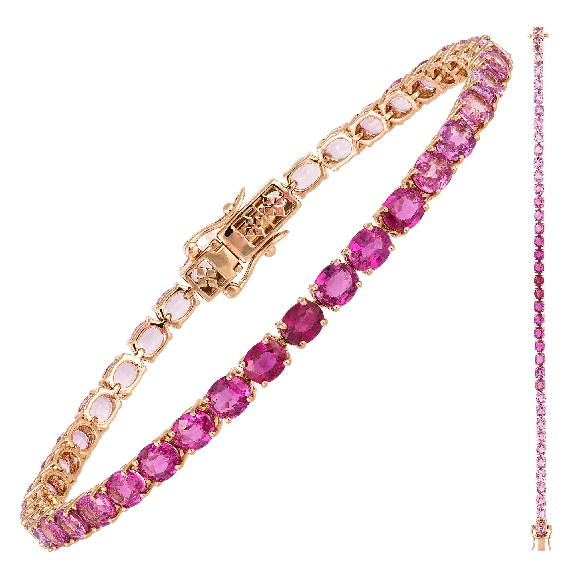 Pulsera Tenis Diamantes Oro Rosa 18K PS 7,85 Cts/24 Piezas Rubí 4,94 Cts/15 Piezas Corte redondo en venta