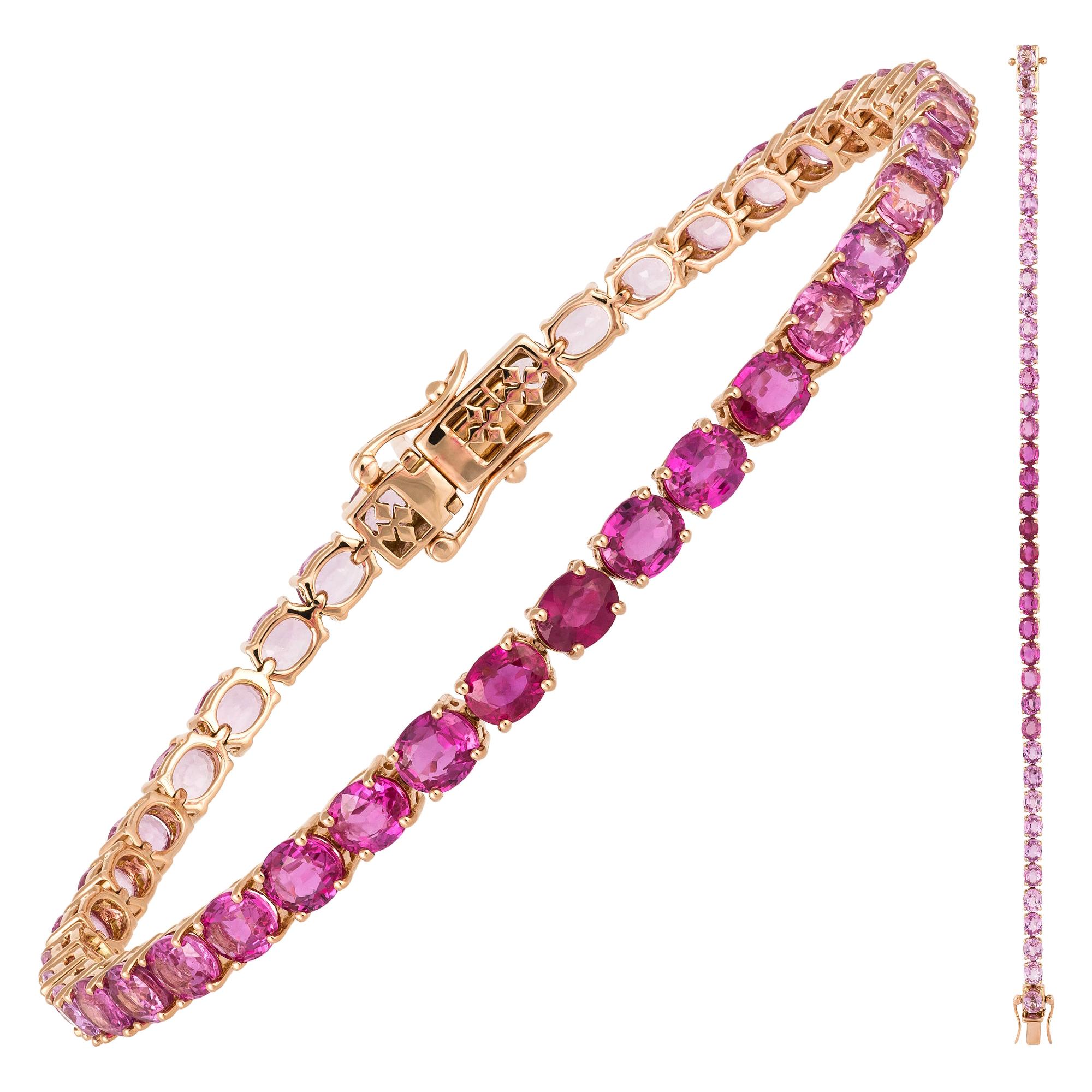 Diamond Tennis Bracelet 18K Rose Gold PS 7.85 Cts/24 Pcs Ruby 4.94 Cts/15 Pieces For Sale