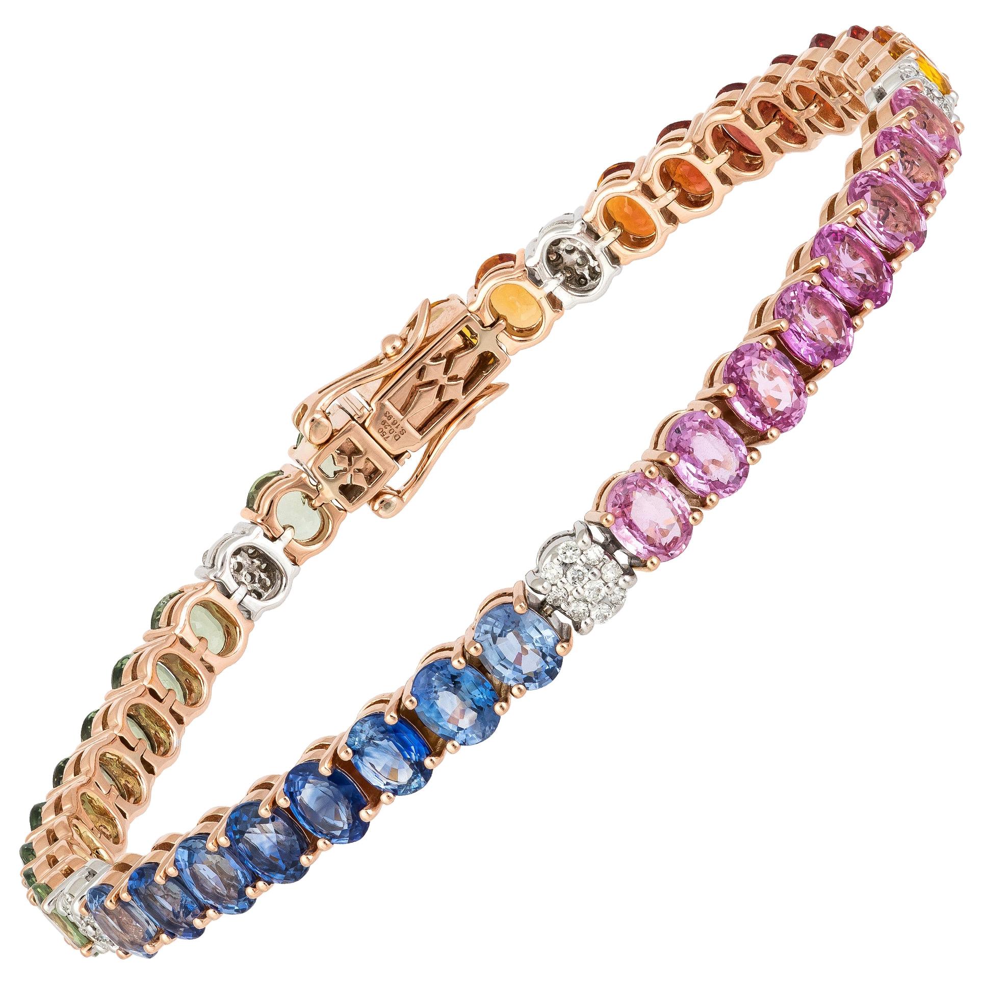 Bracciale tennis con diamanti 18k TT Diamante 0,28 carati/50 pezzi Zaffiro Multi 16,65 carati