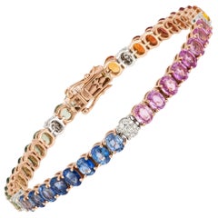 Bracciale tennis con diamanti 18k TT Diamante 0,28 carati/50 pezzi Zaffiro Multi 16,65 carati