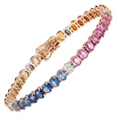 Diamond Tennis Bracelet 18K TT Diamond 0.28 Cts/50 Pcs Multi Sapphire 16.65 Cts