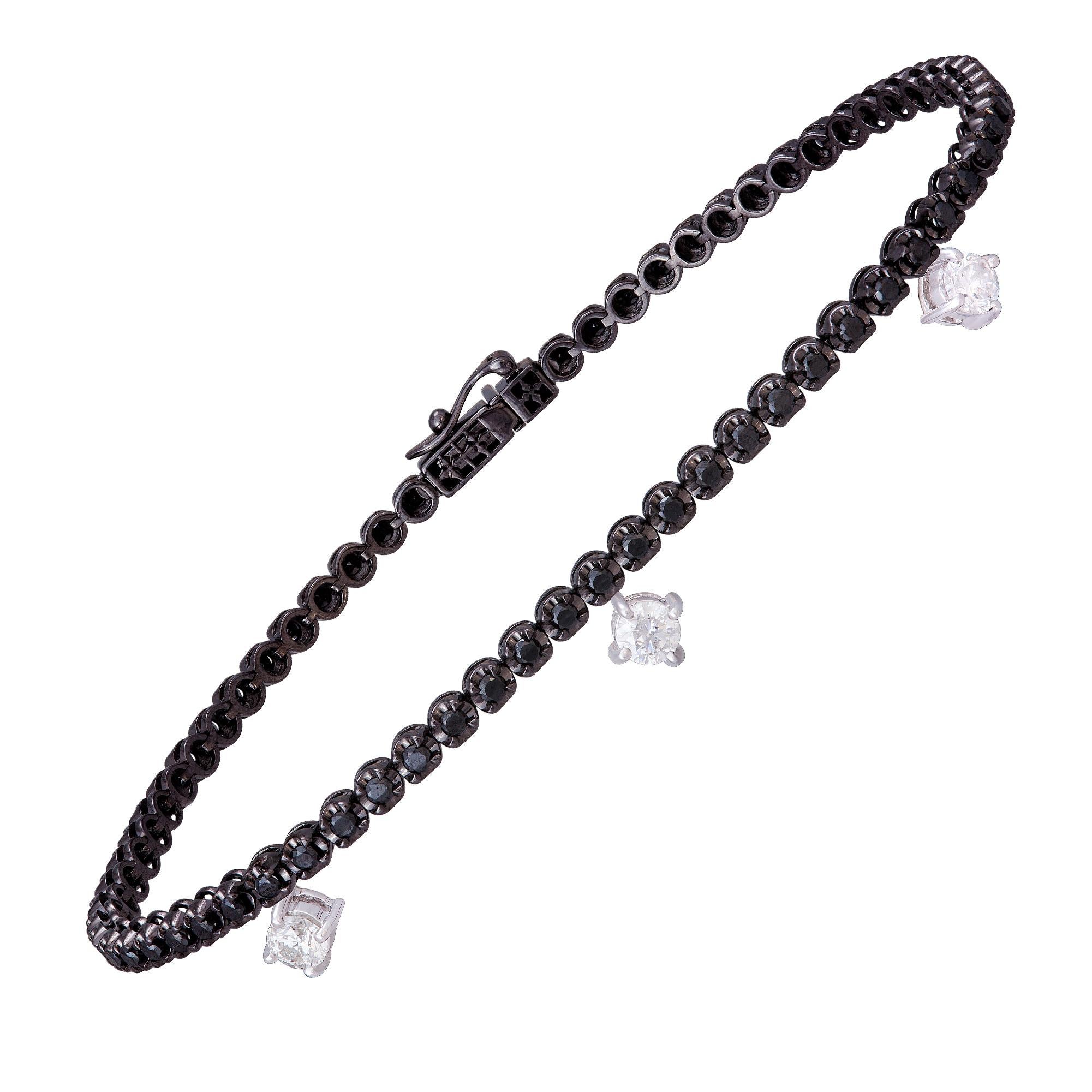 De las mujeres Pulsera de Tenis de Diamantes Oro de 18 Kilates Diamante Negro 1,01 Quilates/69 Piezas de Diamante en venta