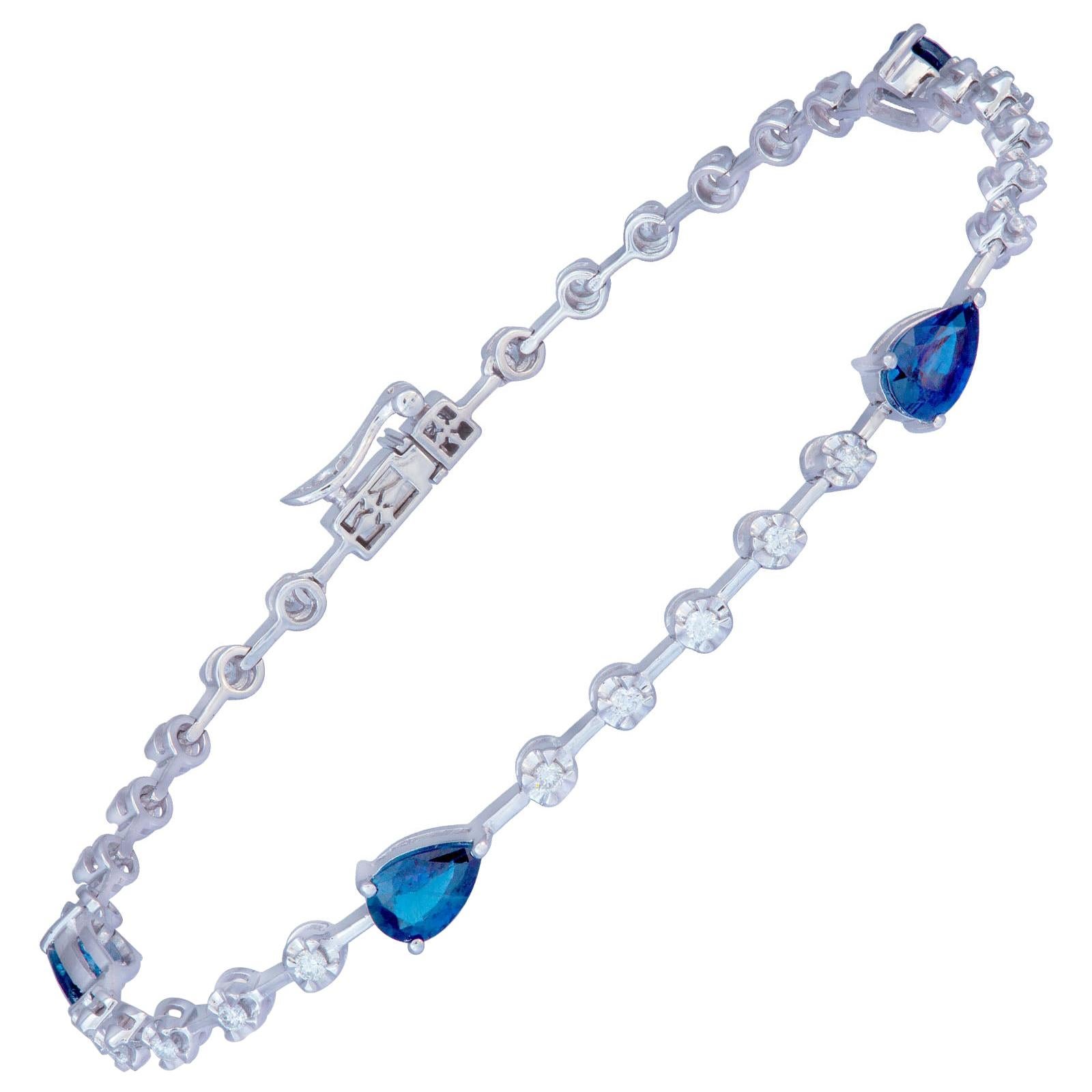 Diamond Tennis Bracelet 18k White Gold Blue Sapphire 2.14 Ct/4 Pcs Diamond 0.39 For Sale