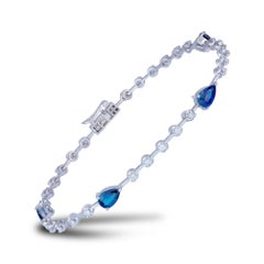Diamond Tennis Bracelet 18k White Gold Blue Sapphire 2.14 Ct/4 Pcs Diamond 0.39