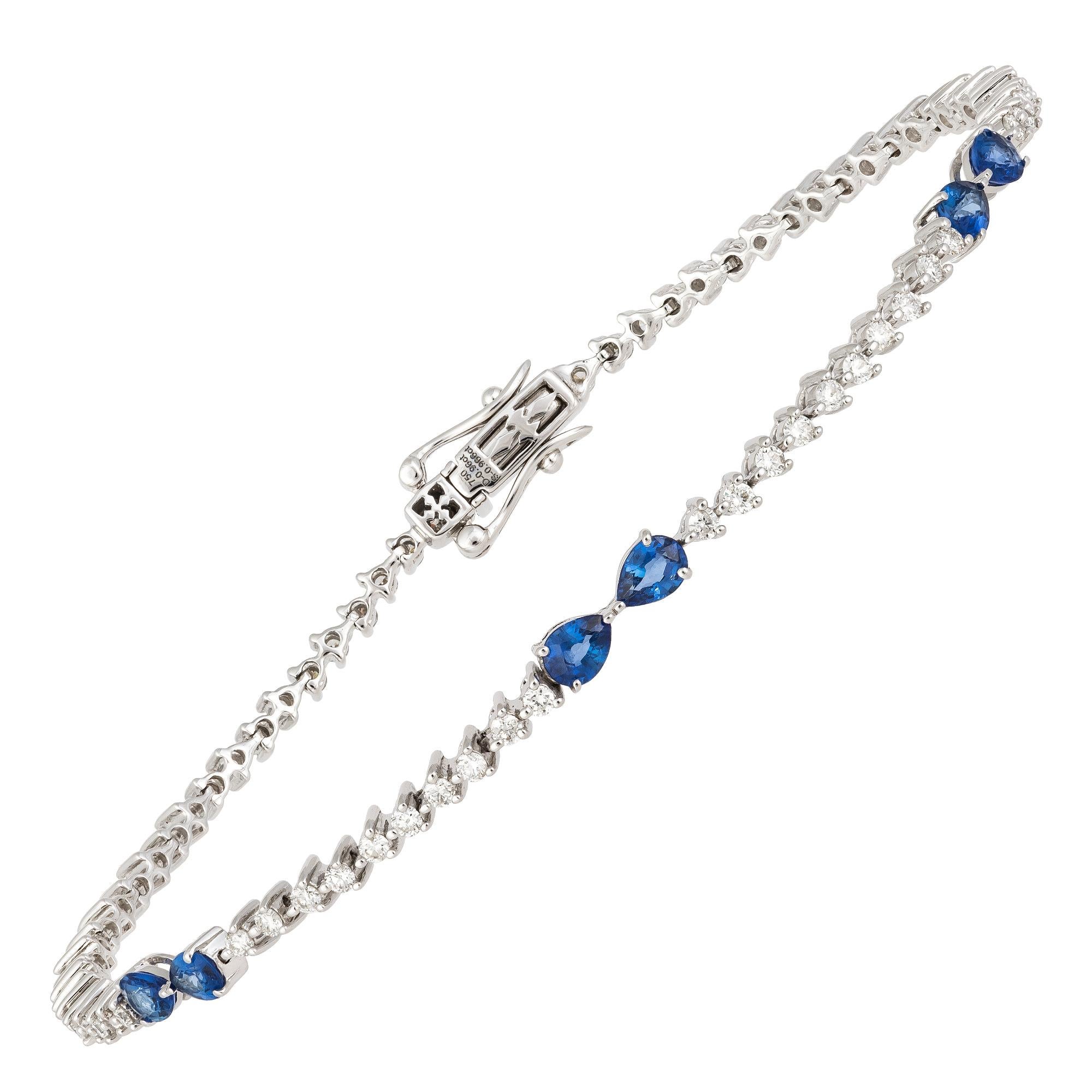 Round Cut Diamond Tennis Bracelet 18k White Gold BS 1.22 Cts/6 Pcs Diamond 1.00 Cts/72 Pcs For Sale