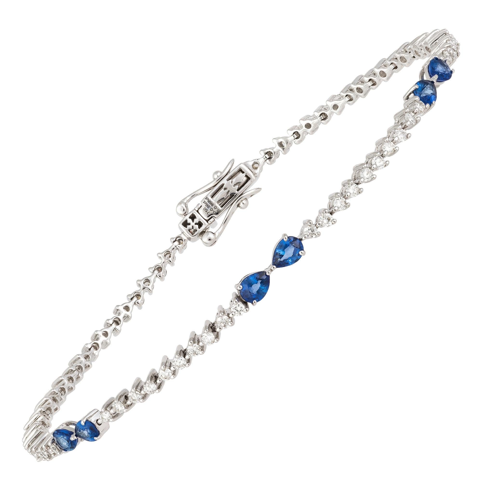 Diamond Tennis Bracelet 18k White Gold Bs 1.22 Cts/6 Pcs Diamond 1.00 Cts/72 Pcs In New Condition For Sale In Montreux, CH