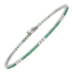 Bracciale tennis con diamanti in oro bianco 18k Diamante 0,47 carati/21 pezzi Smeraldo 1,03 carati/