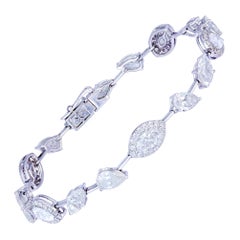 Diamond Tennis Bracelet 18K White Gold Diamond 0.69 Cts/80 Pcs MQ 4.43 Cts/9 Pcs
