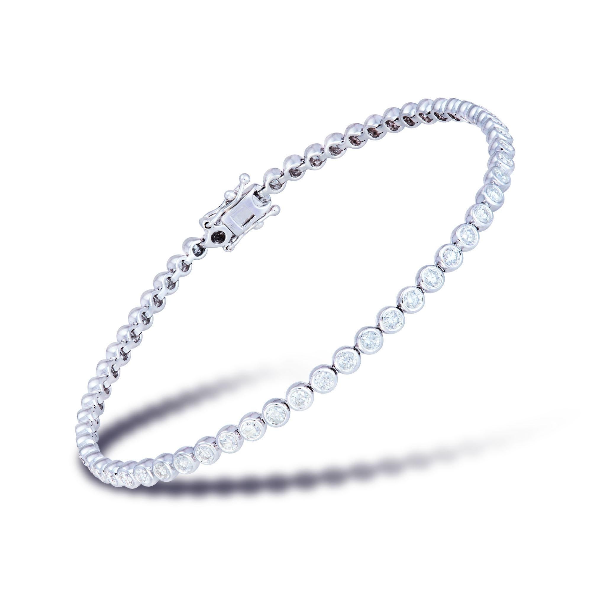 Diamond Tennis Bracelet 18k White Gold Diamond 0.72 Ct/65 Pcs In New Condition For Sale In Genève, GE