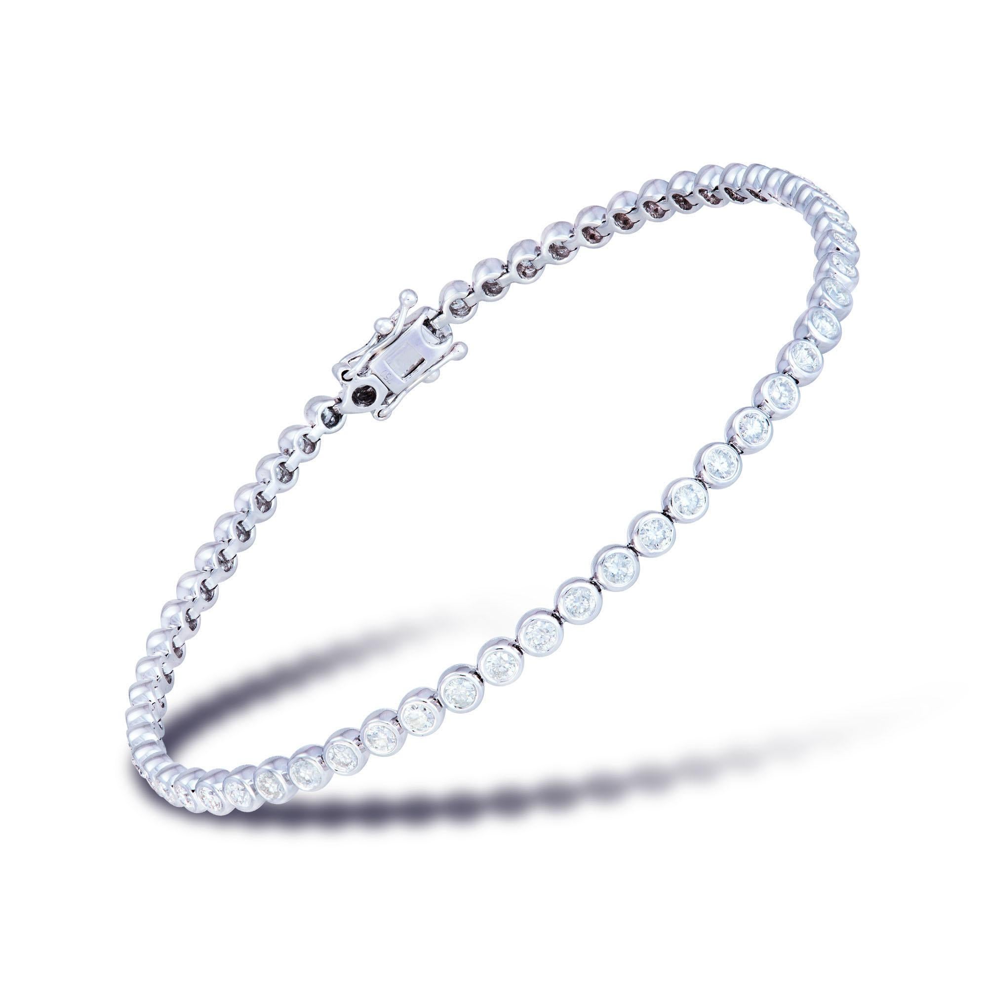 Women's Diamond Tennis Bracelet 18 Karat White Gold Diamond 0.72 Carat/65 Pieces For Sale