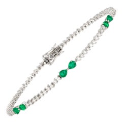 Diamond Tennis Bracelet 18k White Gold Diamond 0.98 Cts/72 Pcs Emerald 0.68 Cts