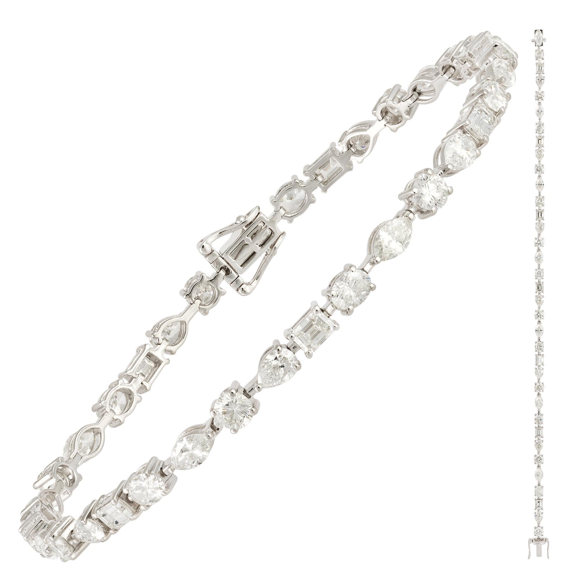 Round Cut Diamond Tennis Bracelet 18K White Gold Diamond 1.10 Cts/7 Pcs Emerald 0.96 Carat For Sale