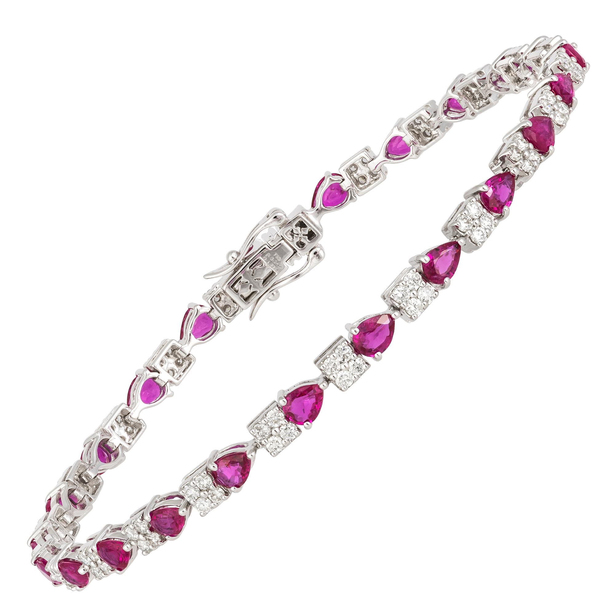 BRACELET 18K Weißgold Diamant 1,22 Karat/92 Stück RUBY 3,84 Karat/23 Stück
