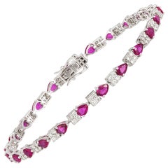 Diamond Tennis Bracelet 18k White Gold Diamond 1.22 Cts/92 Pcs Ruby 3.84 Cts