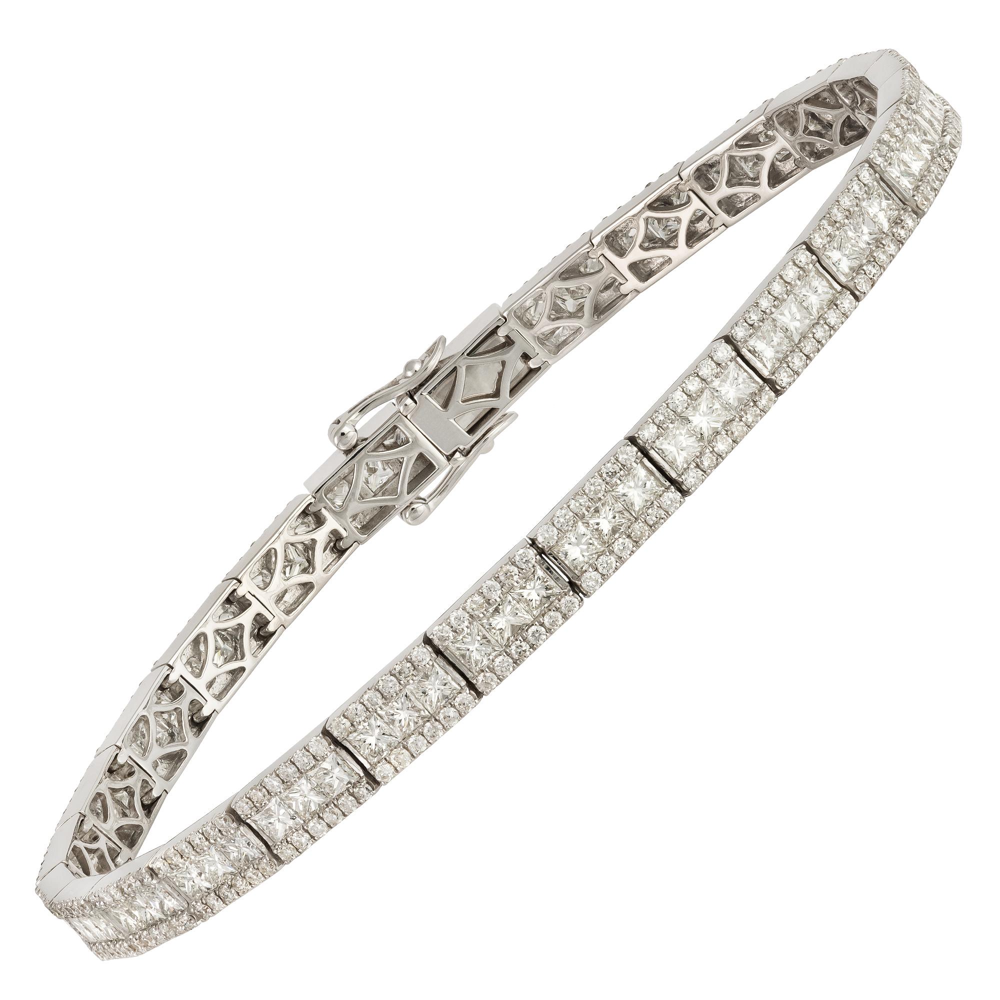 Diamond Tennis Bracelet 18K White Gold Diamond 1.43 Cts/312 Pcs DPR 3.95 Cts In New Condition For Sale In Montreux, CH