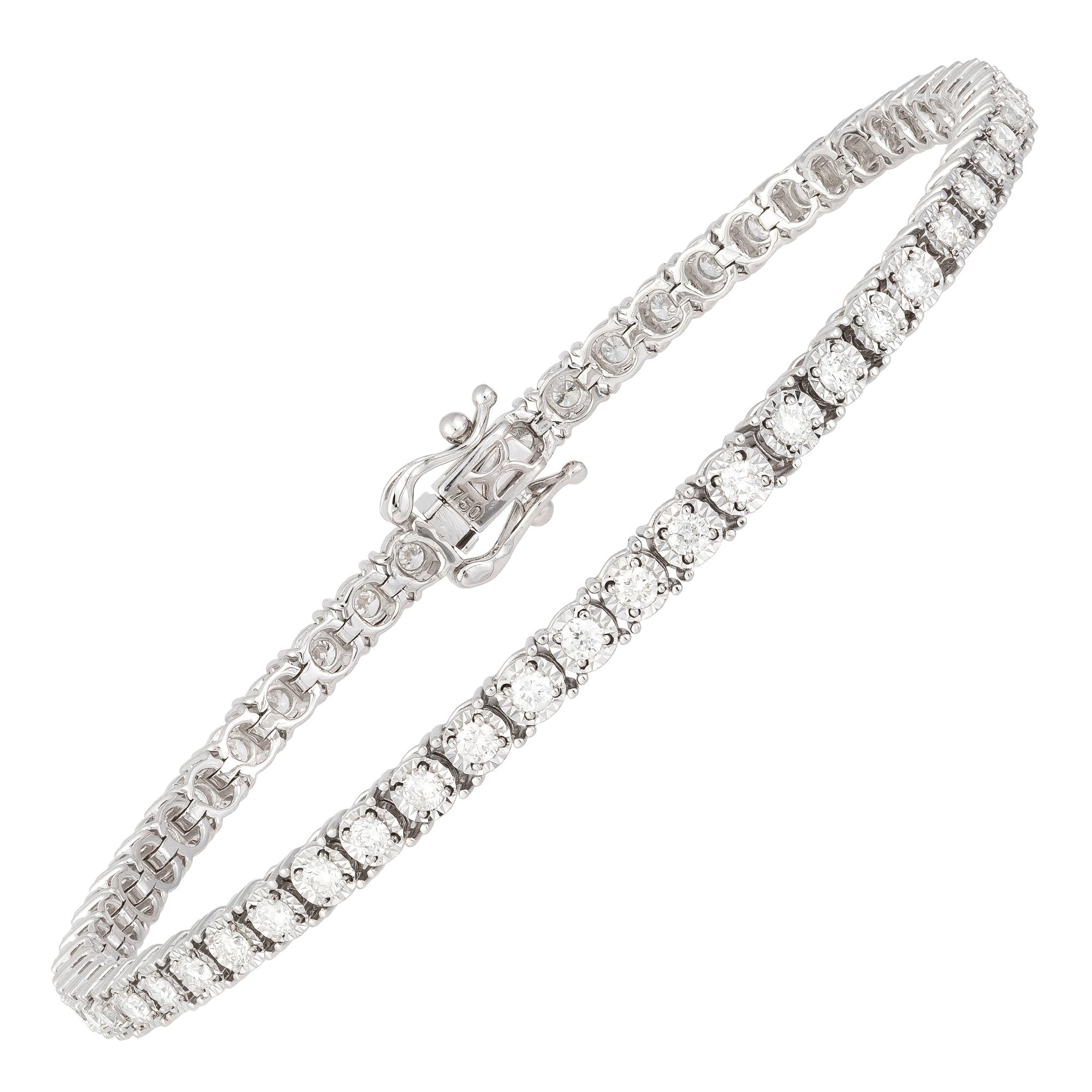 Women's Diamond Tennis Bracelet 18 Karat White Gold Diamond 1.45 Carat/56 Pcs For Sale