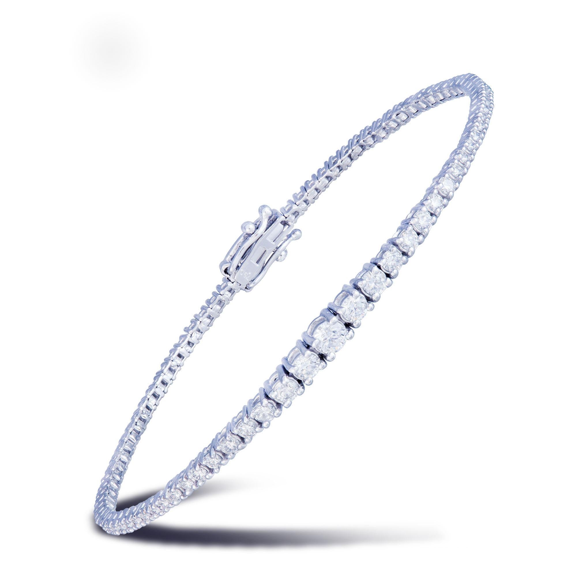 Diamond Tennis Bracelet 18k White Gold Diamond 1.45 Cts/85 Pcs In New Condition For Sale In Montreux, CH