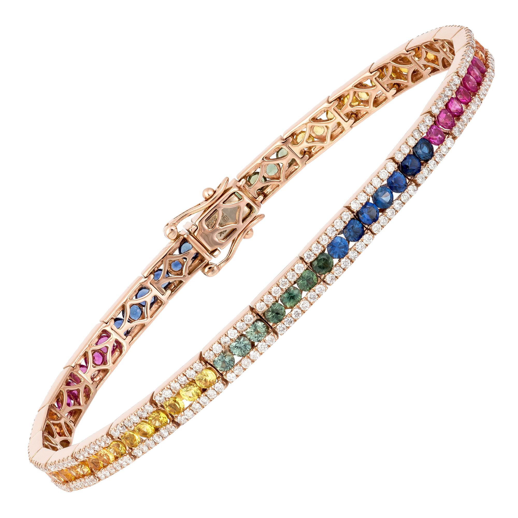 Diamond Tennis Bracelet 18k White Gold Diamond 1.55 Cts/312 Pcs Multi Sapphire In New Condition For Sale In Genève, GE