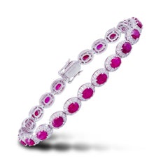 Diamond Tennis Bracelet 18k White Gold Diamond 1.94 Cts/264 Pcs Ruby 9.89 Cts
