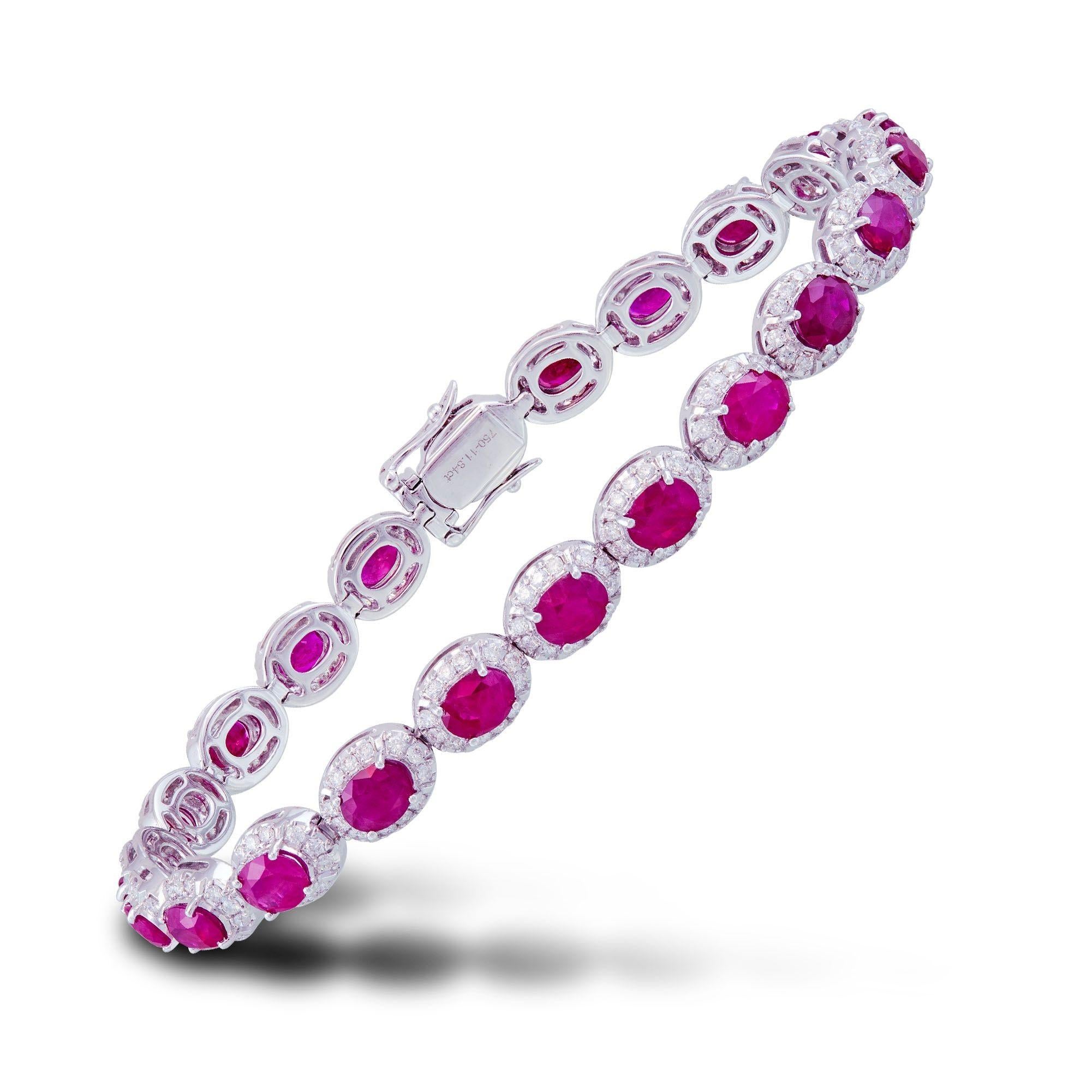 Diamond Tennis Bracelet 18k White Gold Diamond 1.94 Cts/264 Pcs Ruby 9.89 Cts In New Condition For Sale In Montreux, CH