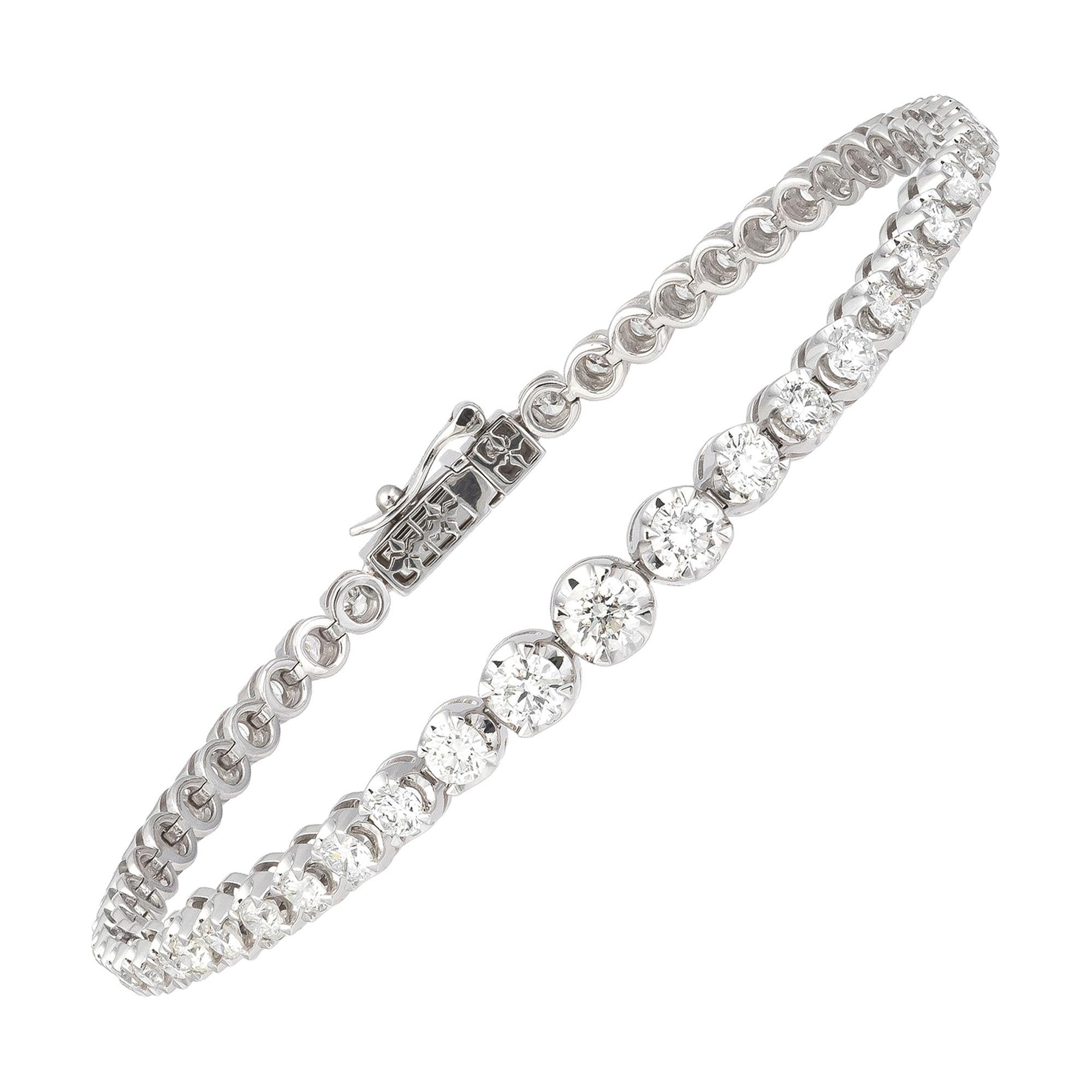 Bracelet tennis en or blanc 18 carats avec diamants de 3,00 carats/51 pièces