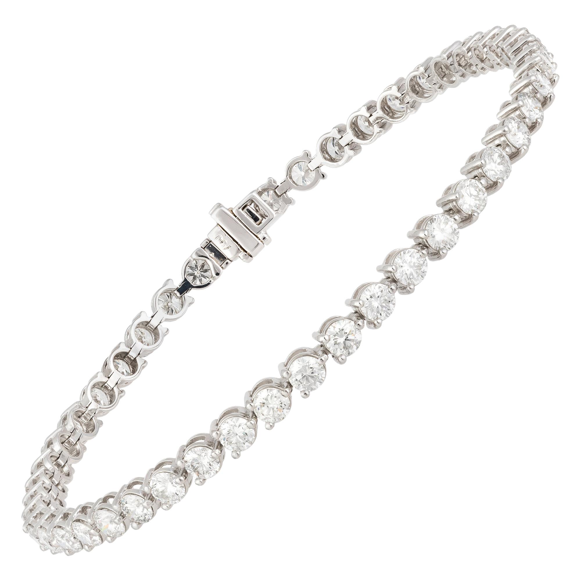 Diamond Tennis Bracelet 18K White Gold Diamond 4.85 Cts/46 Pcs For Sale