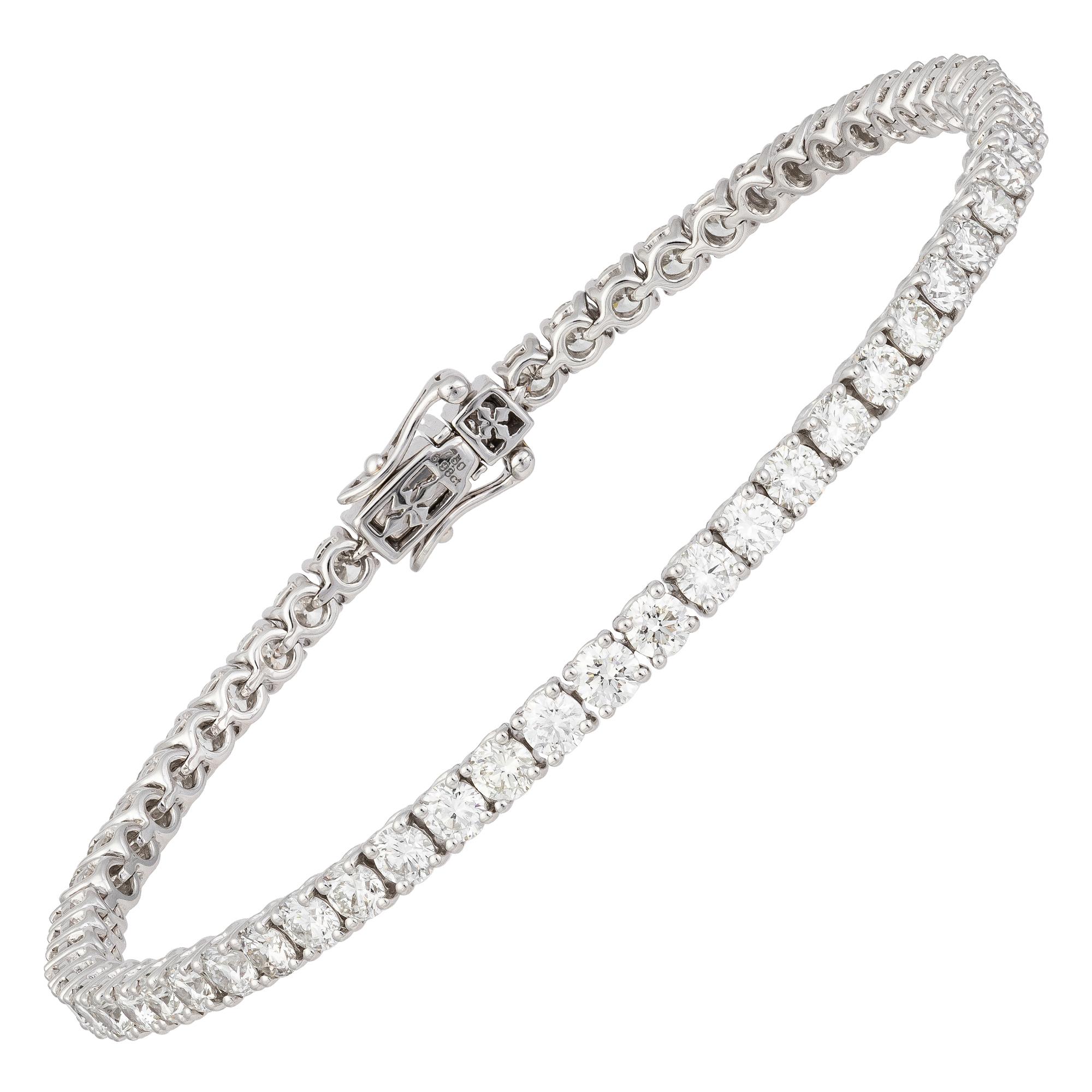 Diamond Tennis Bracelet 18K White Gold Diamond 6.30 Cts/59 Pcs In New Condition For Sale In Montreux, CH