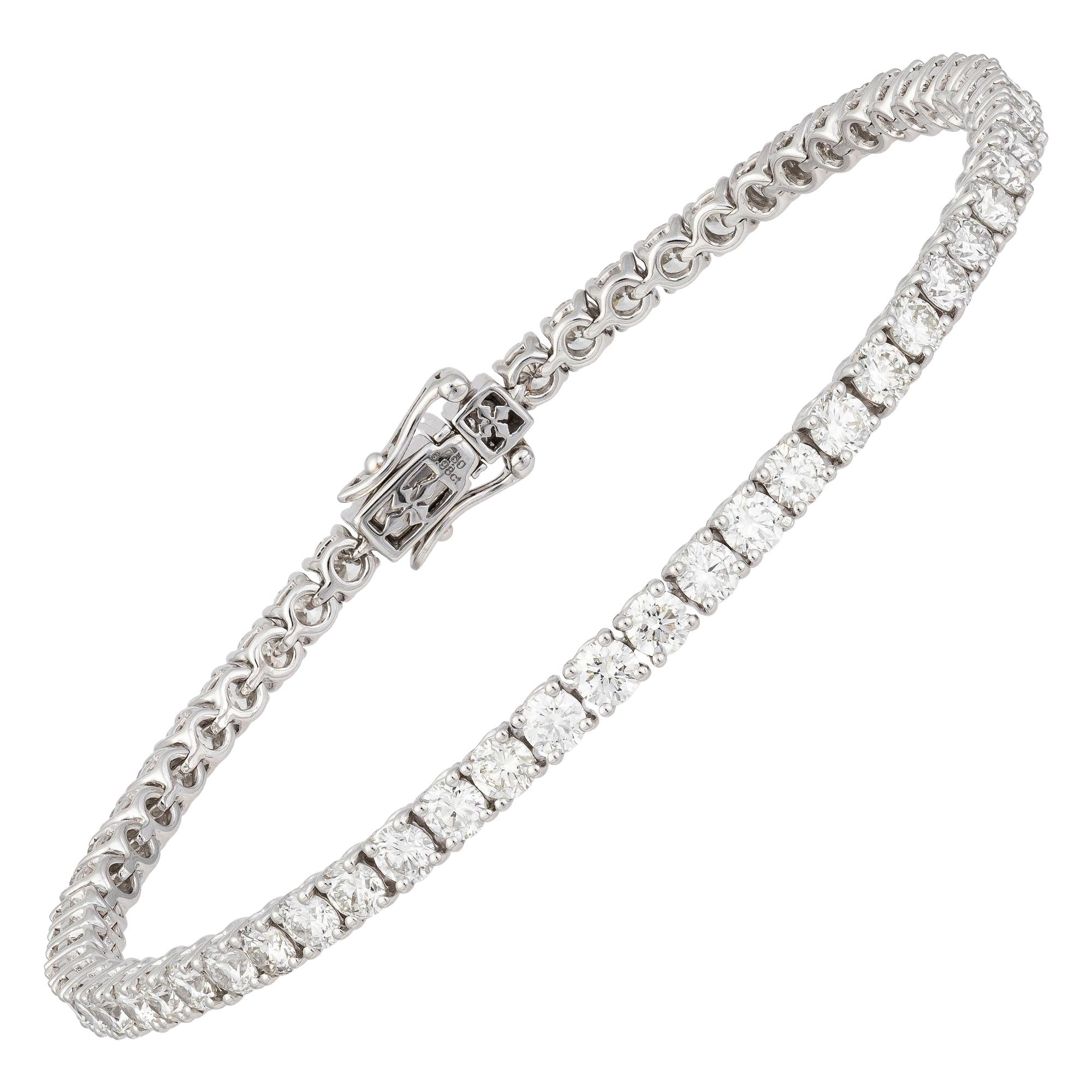 Diamond Tennis Bracelet 18K White Gold Diamond 6.30 Cts/59 Pcs For Sale