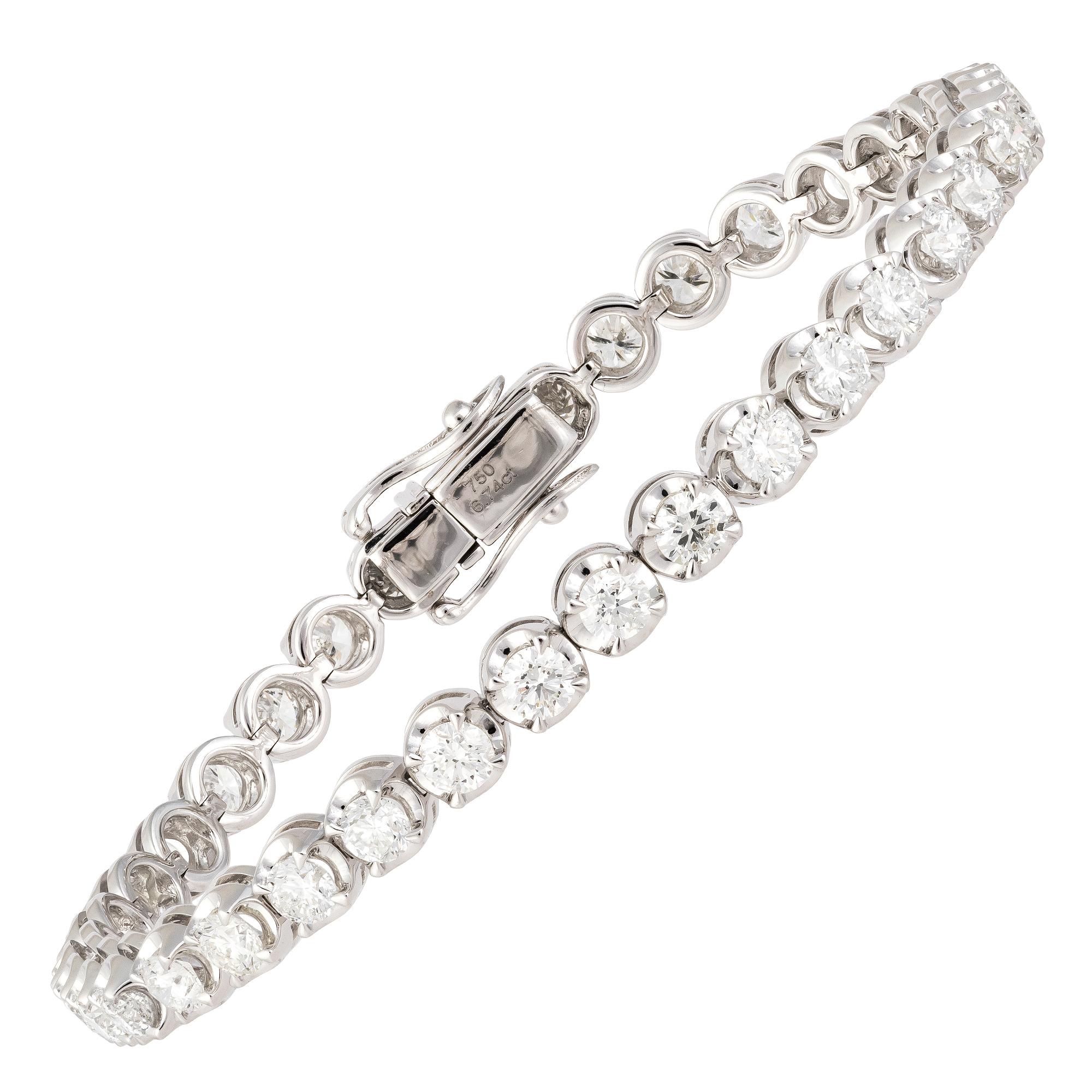 Diamant-Tennisarmband 18 Karat Weißgold Diamant 6,60 Karat/36 Pieces (Rundschliff) im Angebot