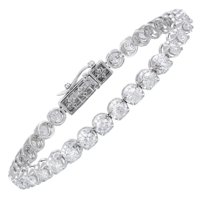 Diamant-Tennisarmband 18k Weißgold Diamant 8,00 Karat/32 Teile (Rundschliff) im Angebot