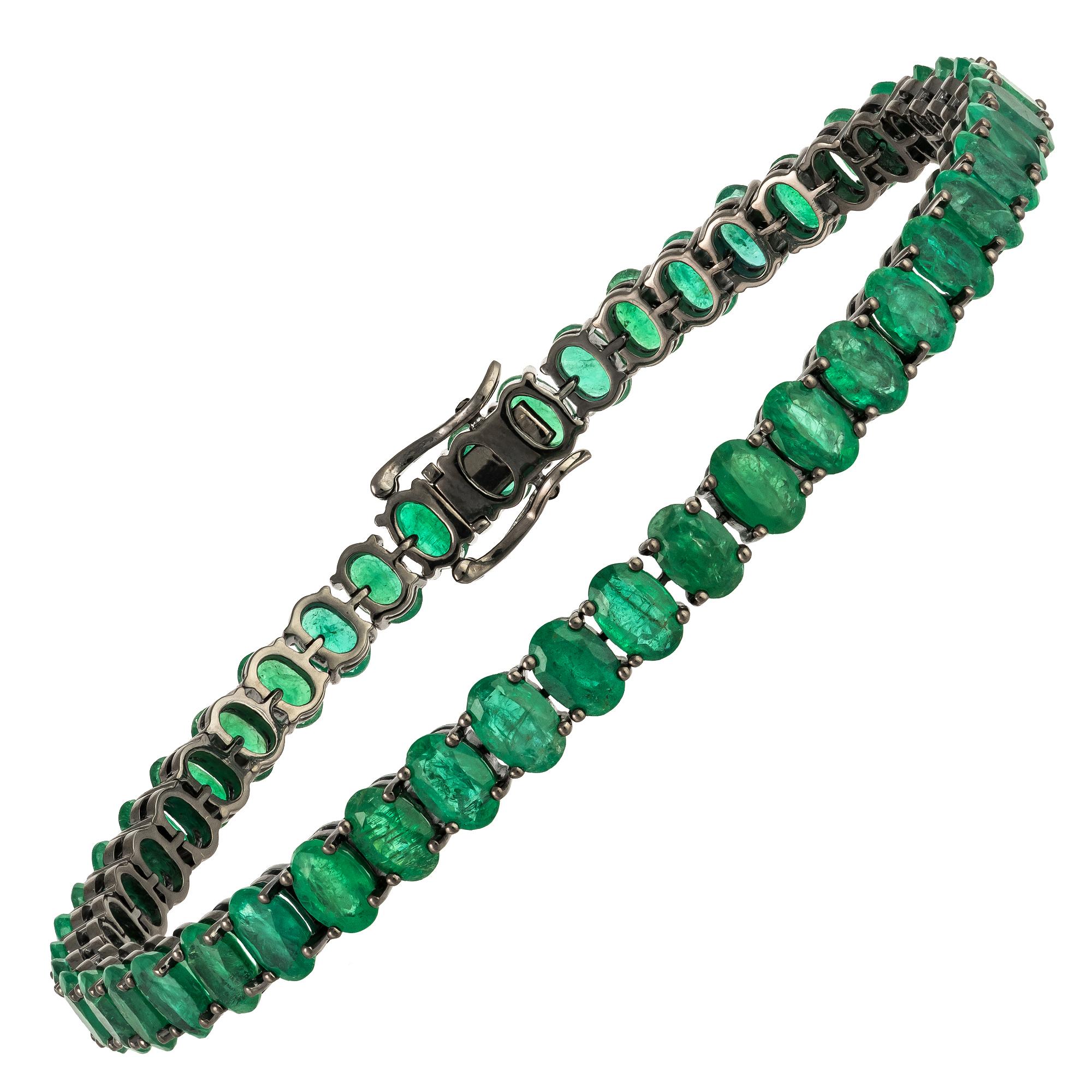 Diamond Tennis Bracelet 18K White Gold Emerald 19.16 Cts/47 Pcs In New Condition For Sale In Montreux, CH