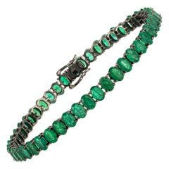 Diamond Tennis Bracelet 18K White Gold Emerald 19.16 Cts/47 Pcs