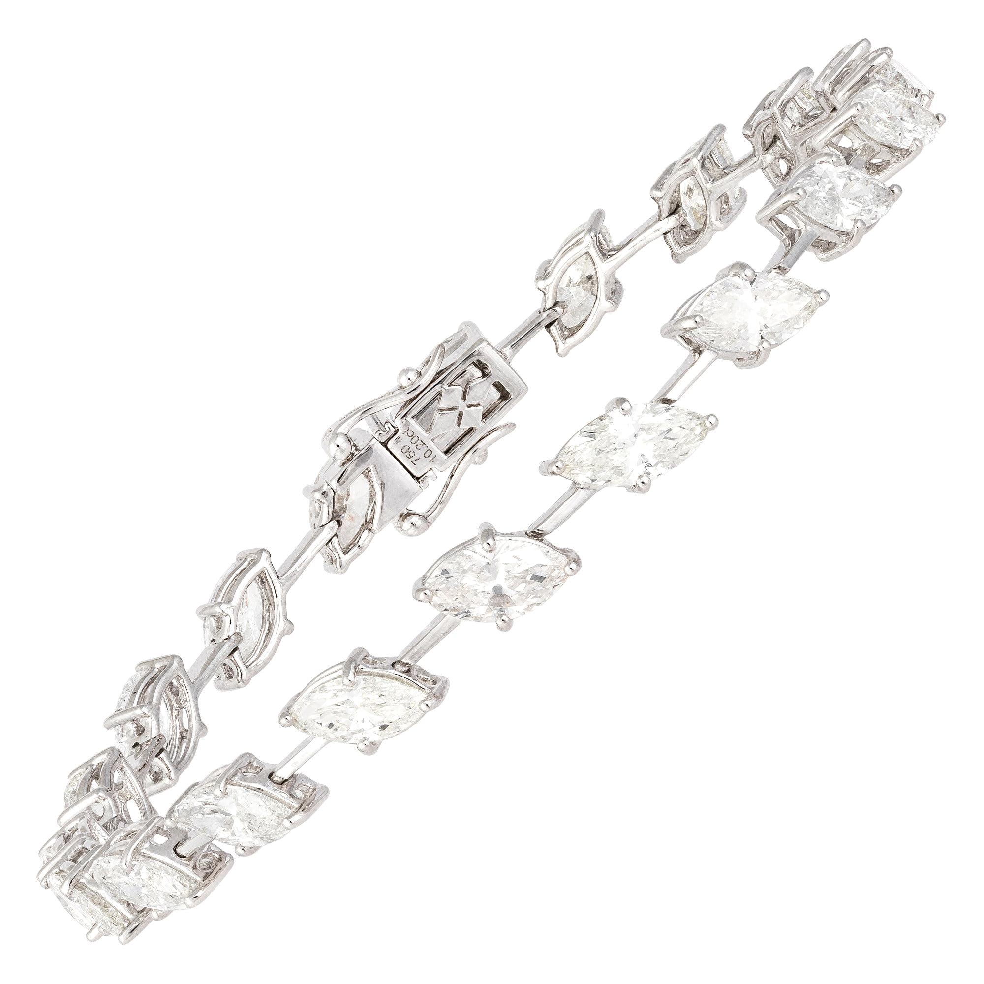 Diamond Tennis Bracelet 18k White Gold MQ 10.20 Cts/20 Pcs For Sale