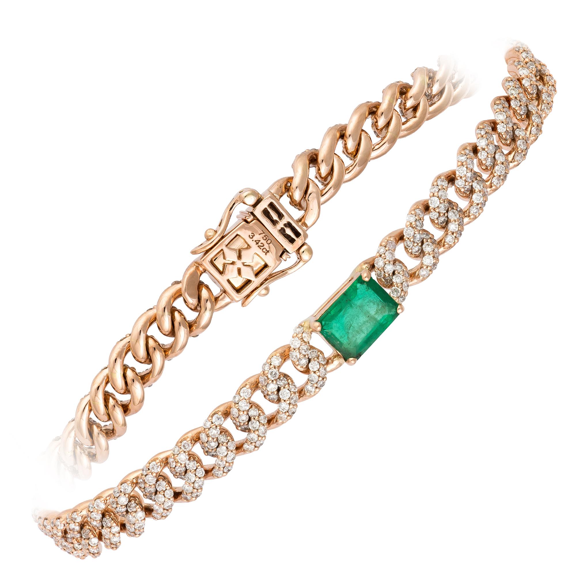 Women's Diamond Tennis Bracelet 18K Yellow Gold Diamond 2.79 Cts/582 Pcs Emerald 2.18 Ct For Sale