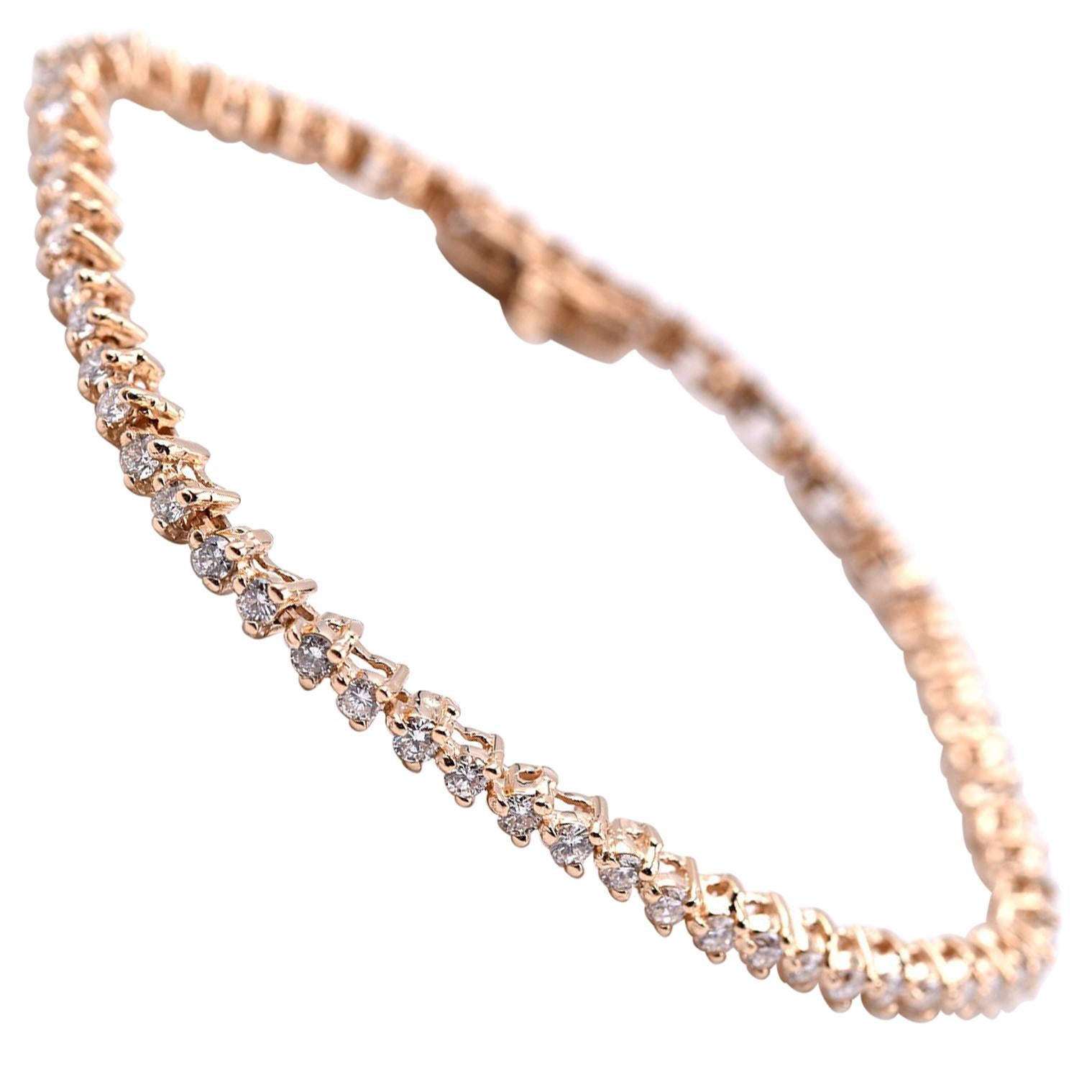 Bracelet tennis en or jaune 14 carats et diamants de 1,98 carat