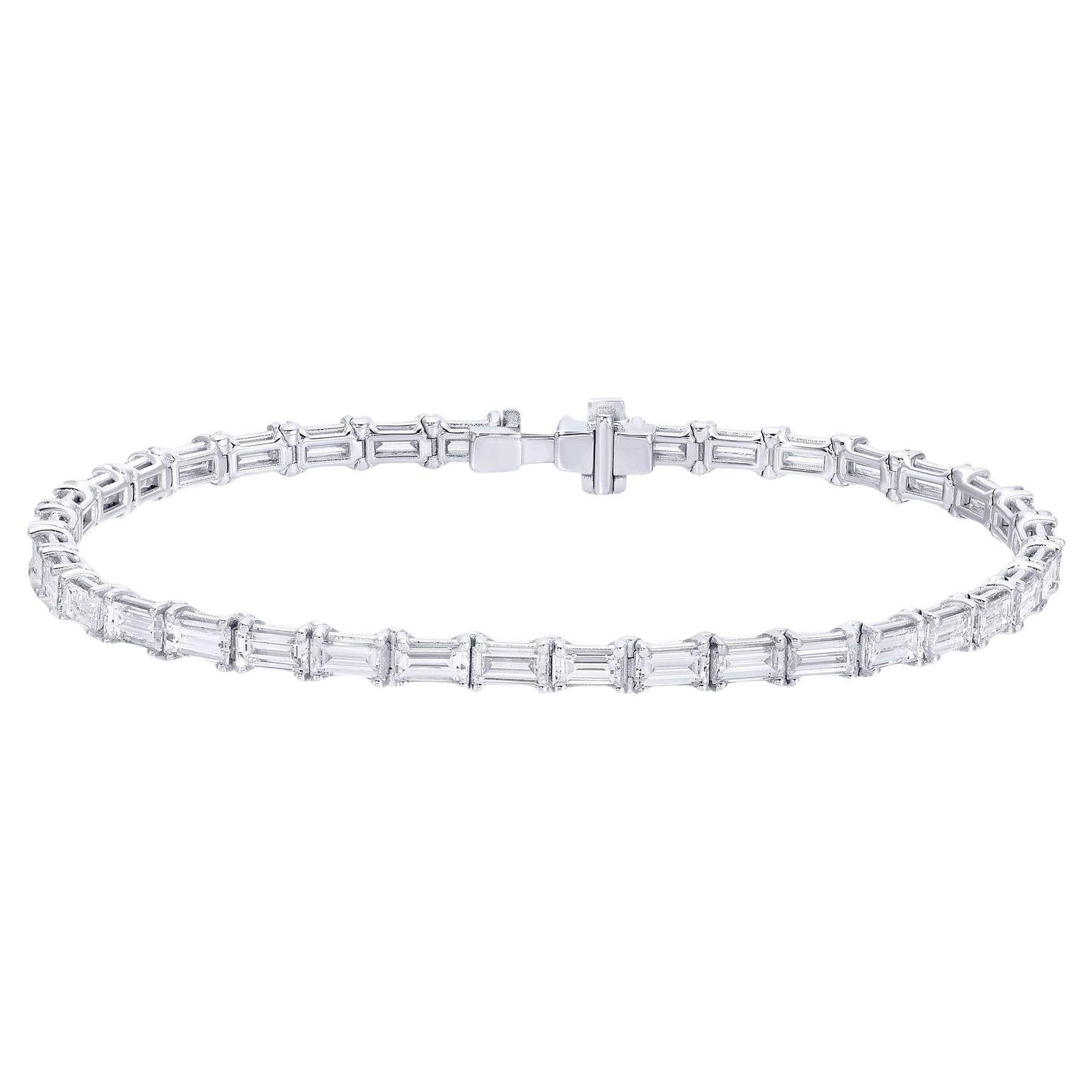 Diamond Tennis Bracelet 6.52 Carats Baguette Cut 18K White Gold