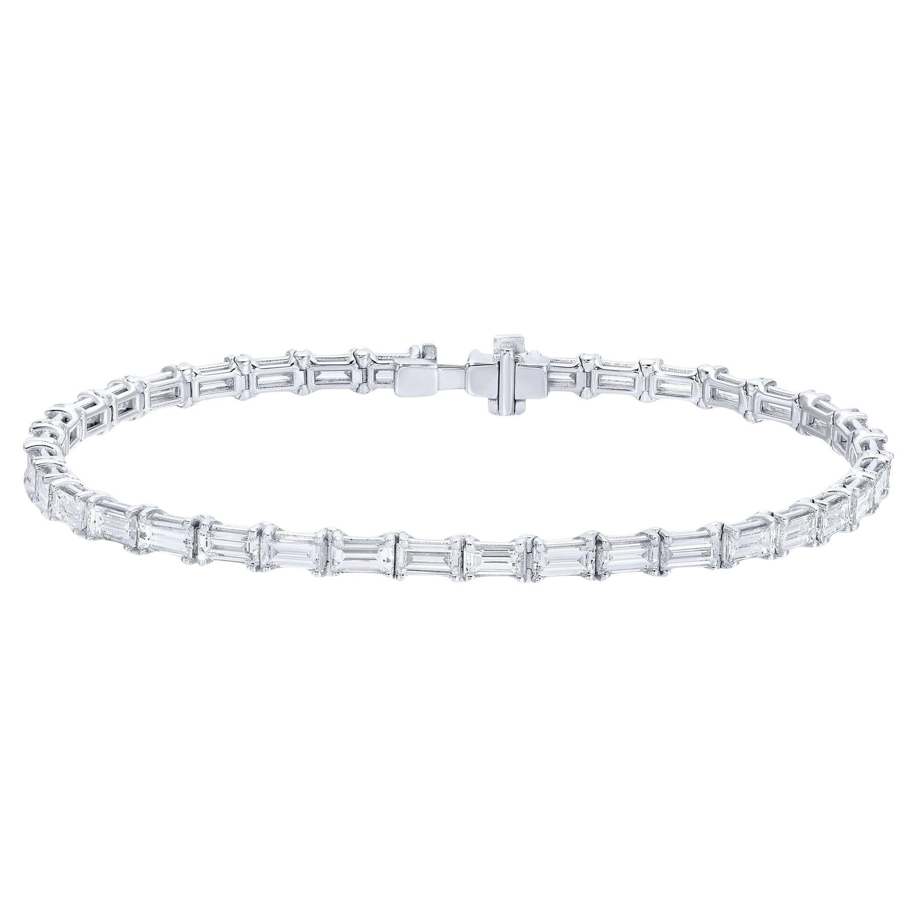 Diamond Tennis Bracelet 6.52 Carats Baguette Cut 18K White Gold