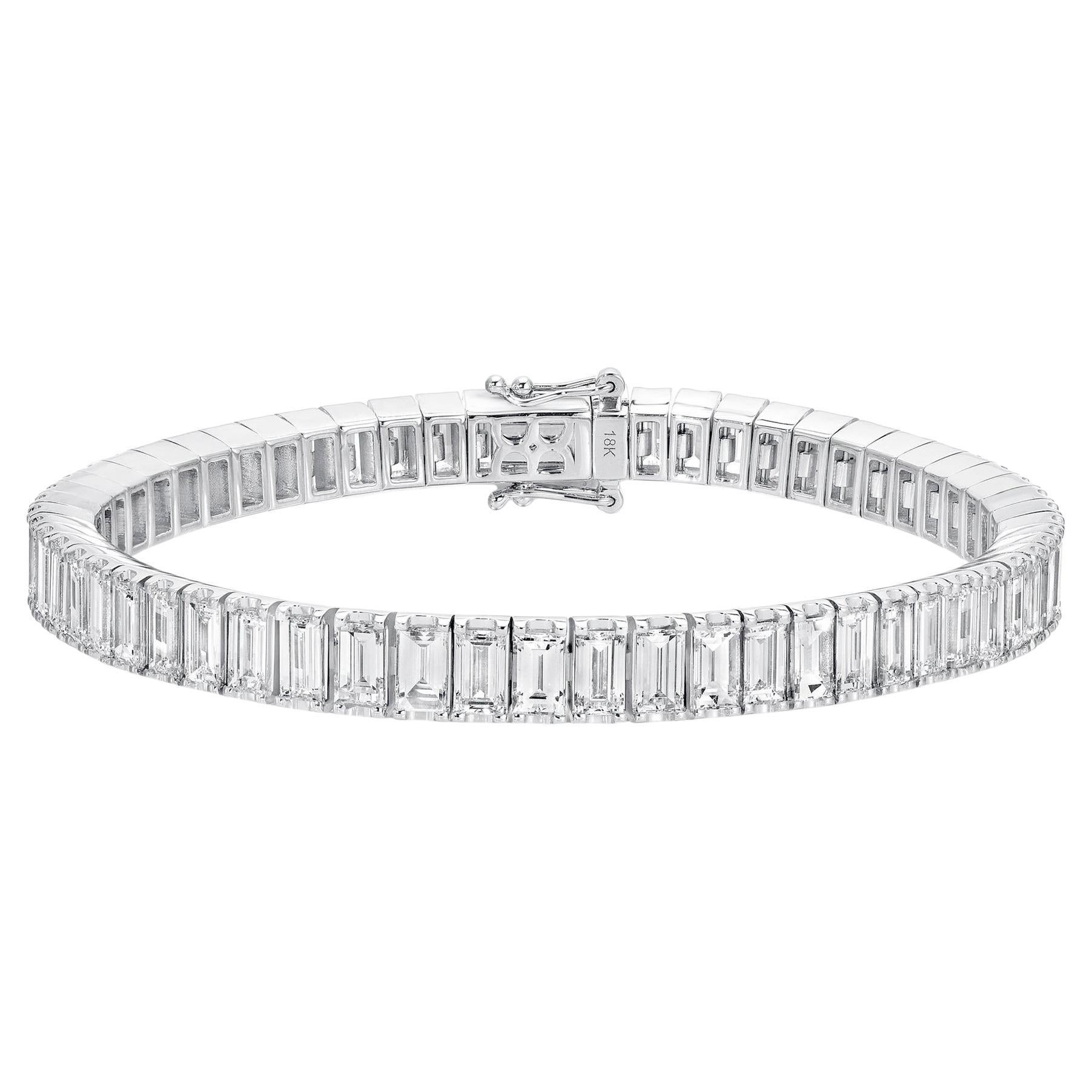 Diamant-Tennisarmband aus 18 Karat Weißgold mit 15,2 Karat Diamanten im Baguetteschliff