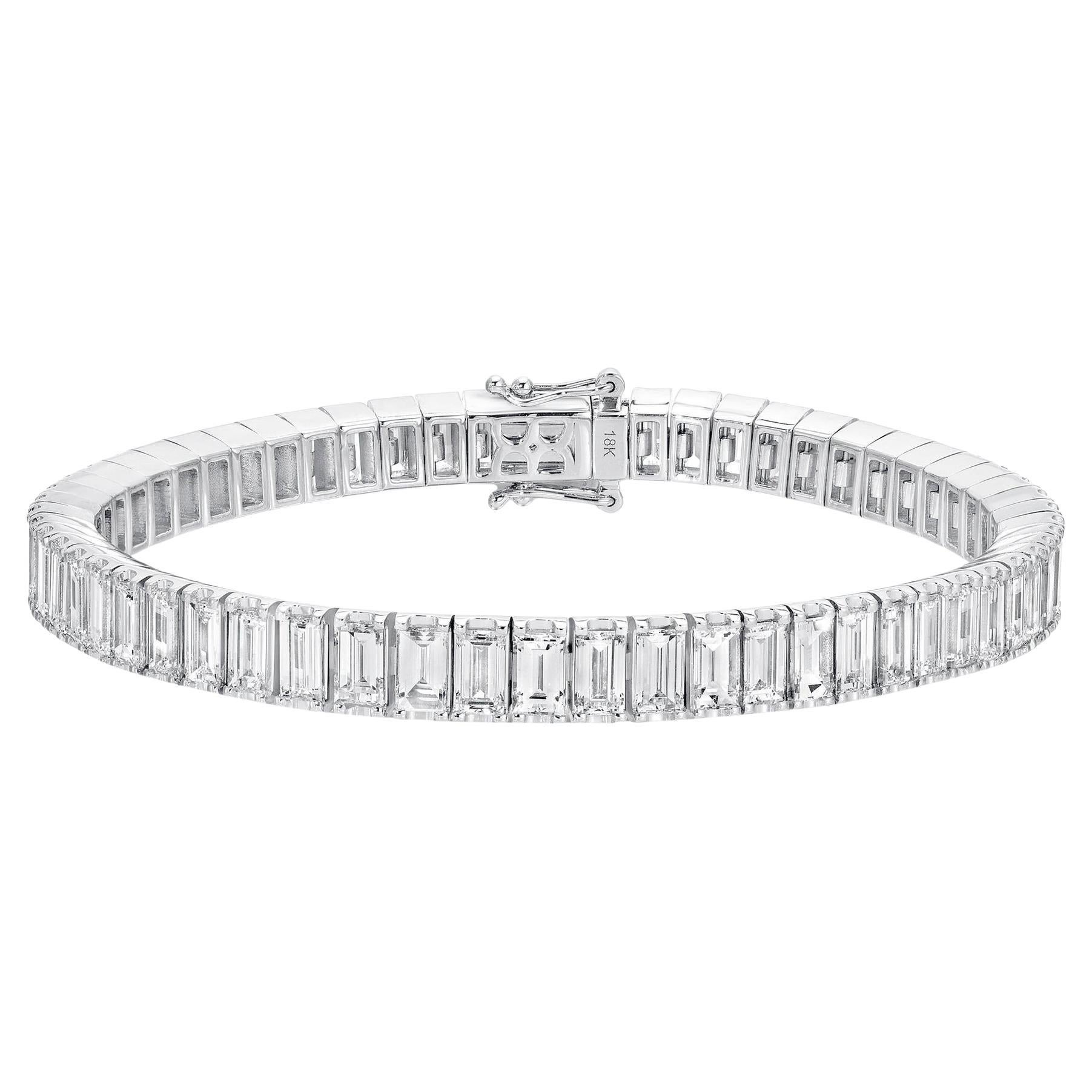 Diamant-Tennisarmband aus 18 Karat Weißgold mit 15,2 Karat Diamanten im Baguetteschliff
