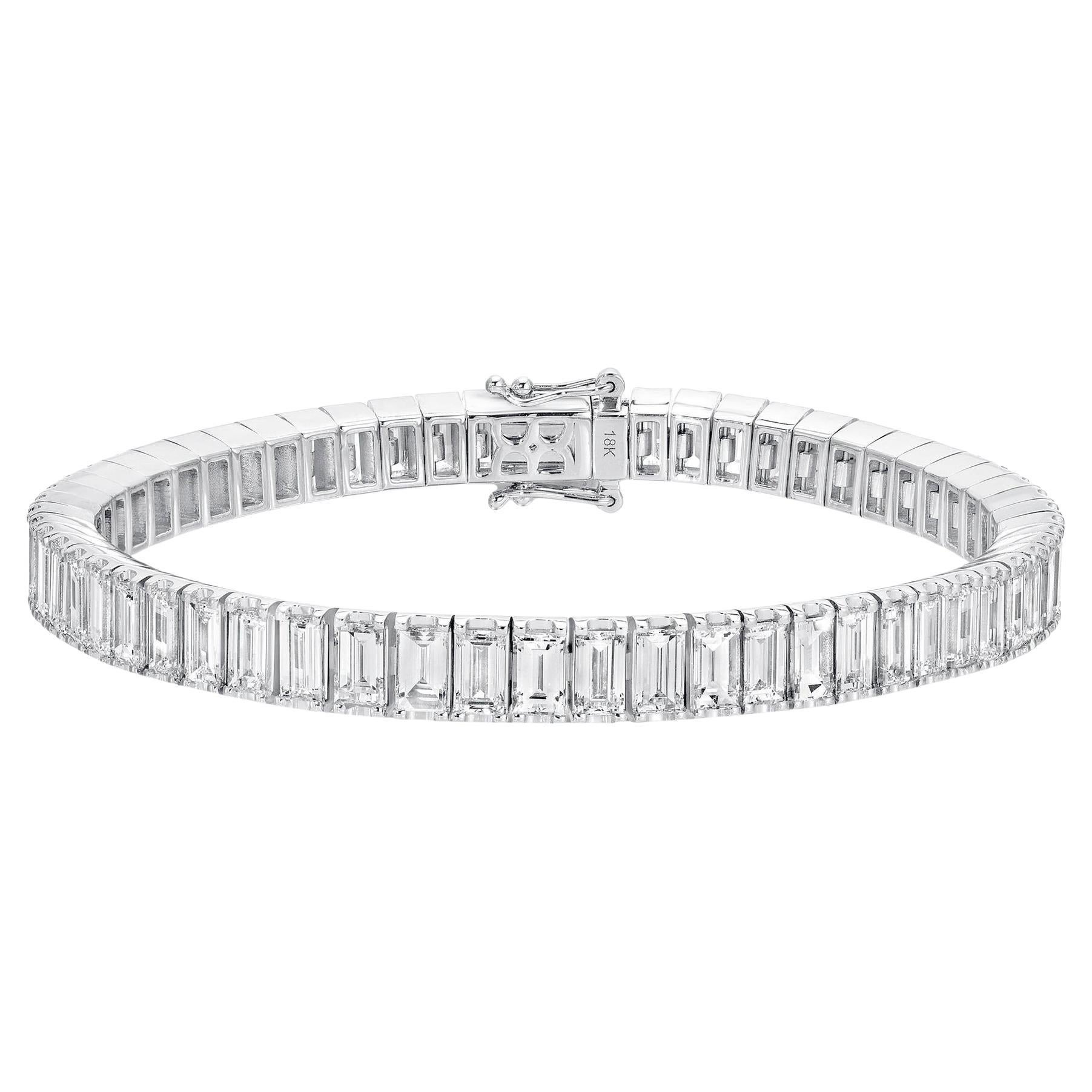 Pulsera de tenis de diamantes talla baguette 15,2 quilates total Oro blanco de 18 quilates