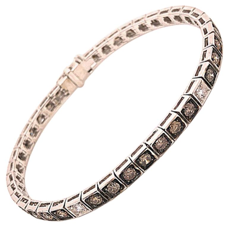 Diamond Tennis Bracelet, Chocolate and White Diamonds 3.63 CTW, 18k White Gold