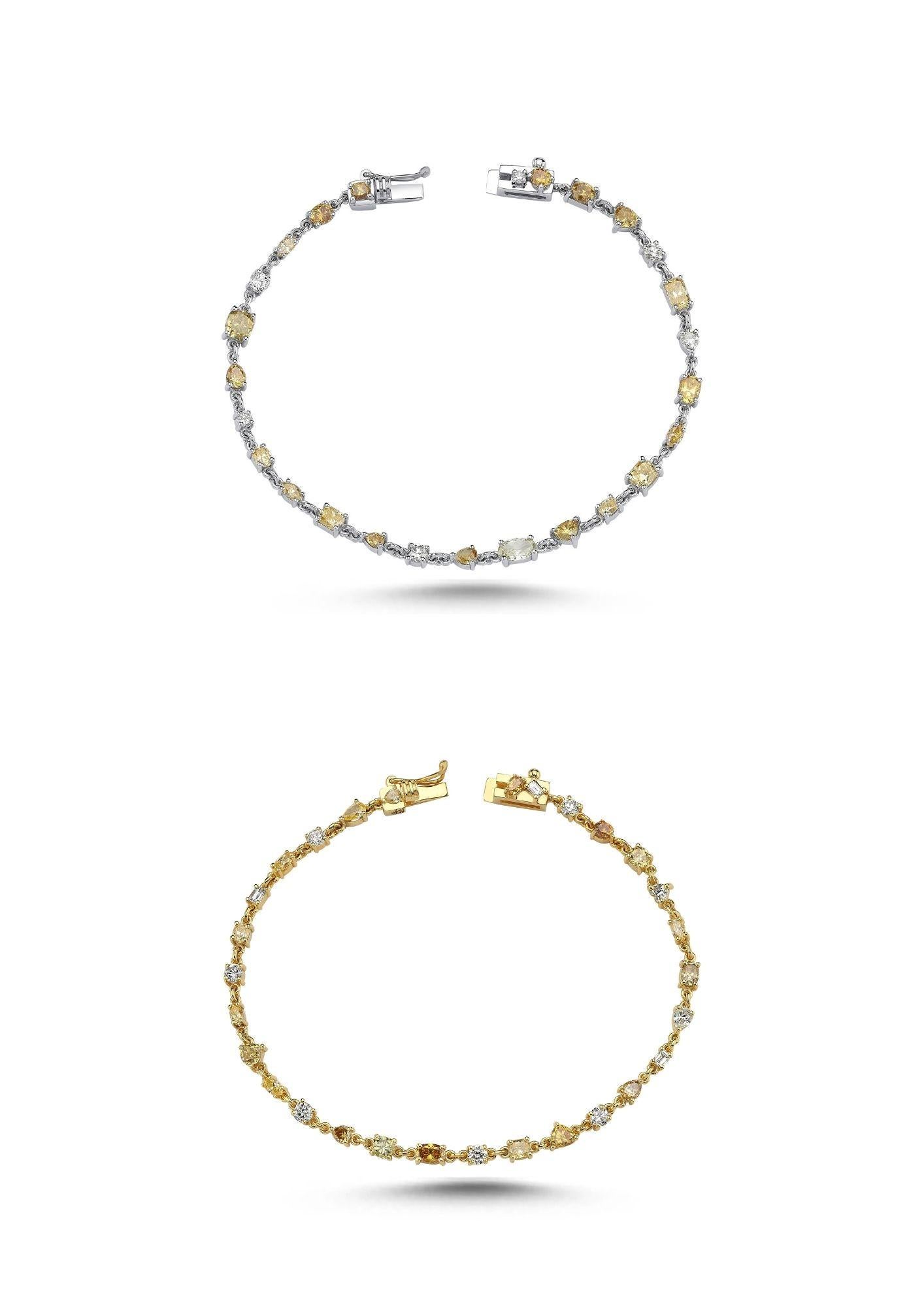 Mixed Cut 14k White Gold Diamond Tennis Bracelet For Sale