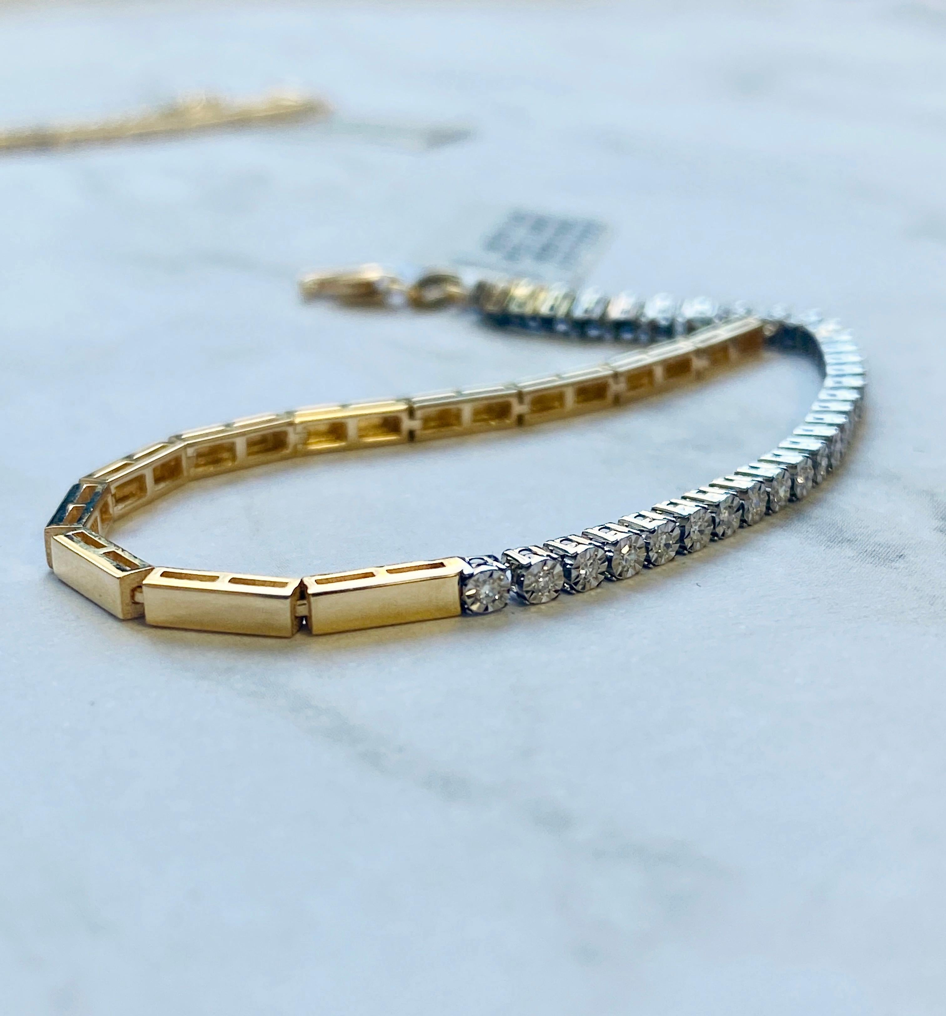 Diamond Tennis Bracelet, Half N Half Tennis Bracelet with Natural Diamonds Gold 2