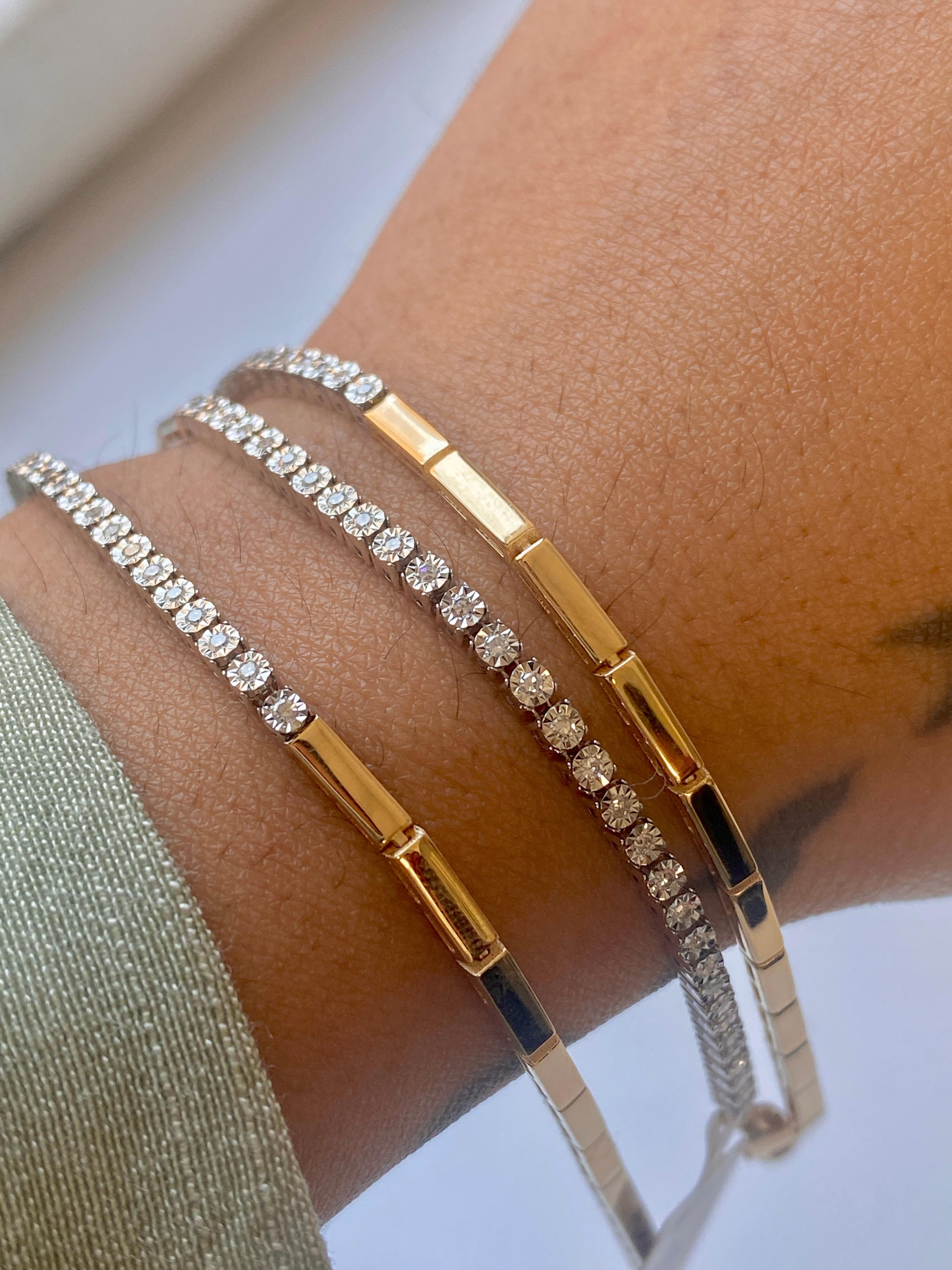 Diamond Tennis Bracelet, Half N Half Tennis Bracelet with Natural Diamonds Gold In New Condition In New York, NY