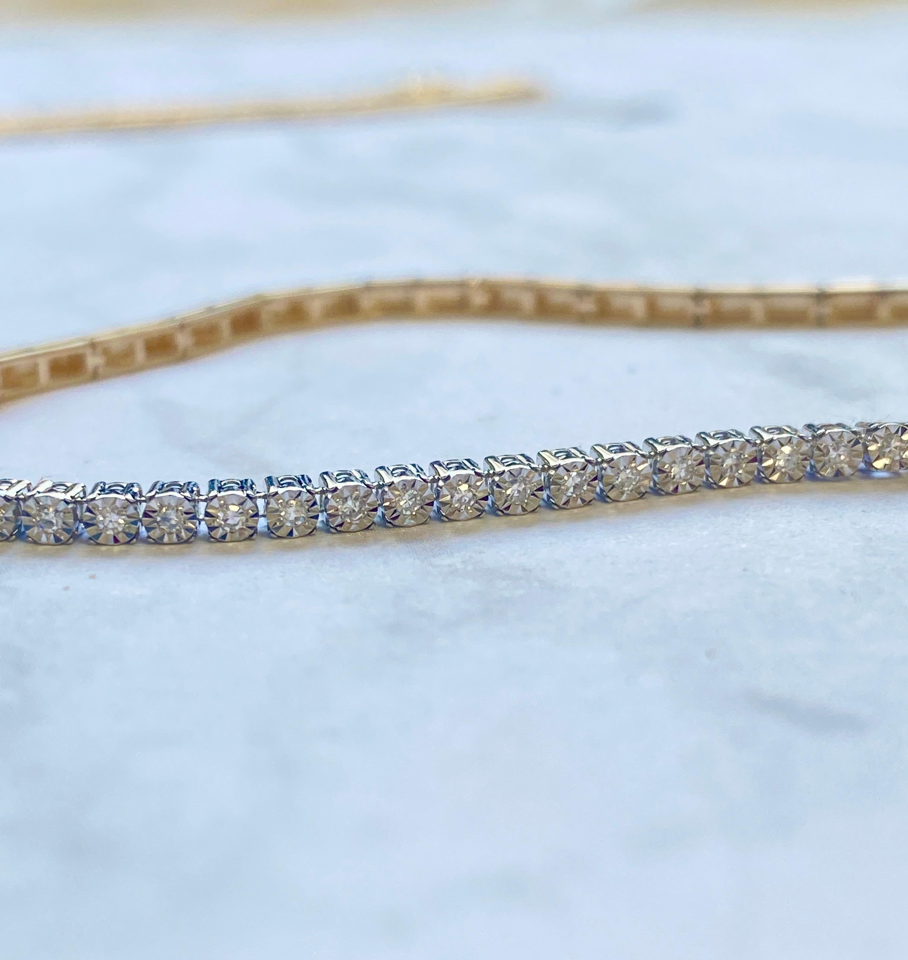 Women's or Men's Diamond Tennis Bracelet, Half N Half Tennis Bracelet with Natural Diamonds Gold