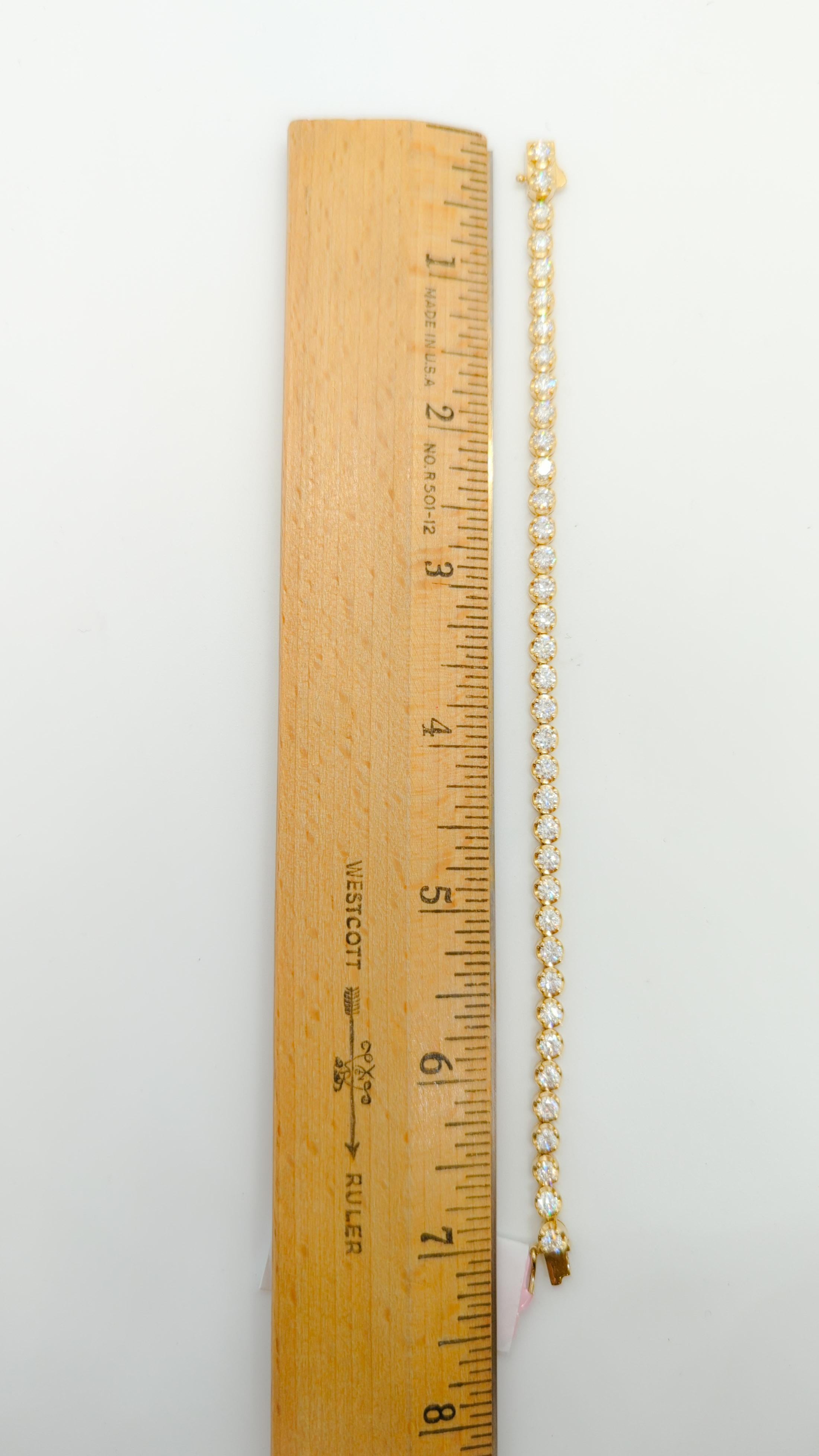Women's or Men's White Diamond Round Tennis Bracelet in 14k Yellow Gold