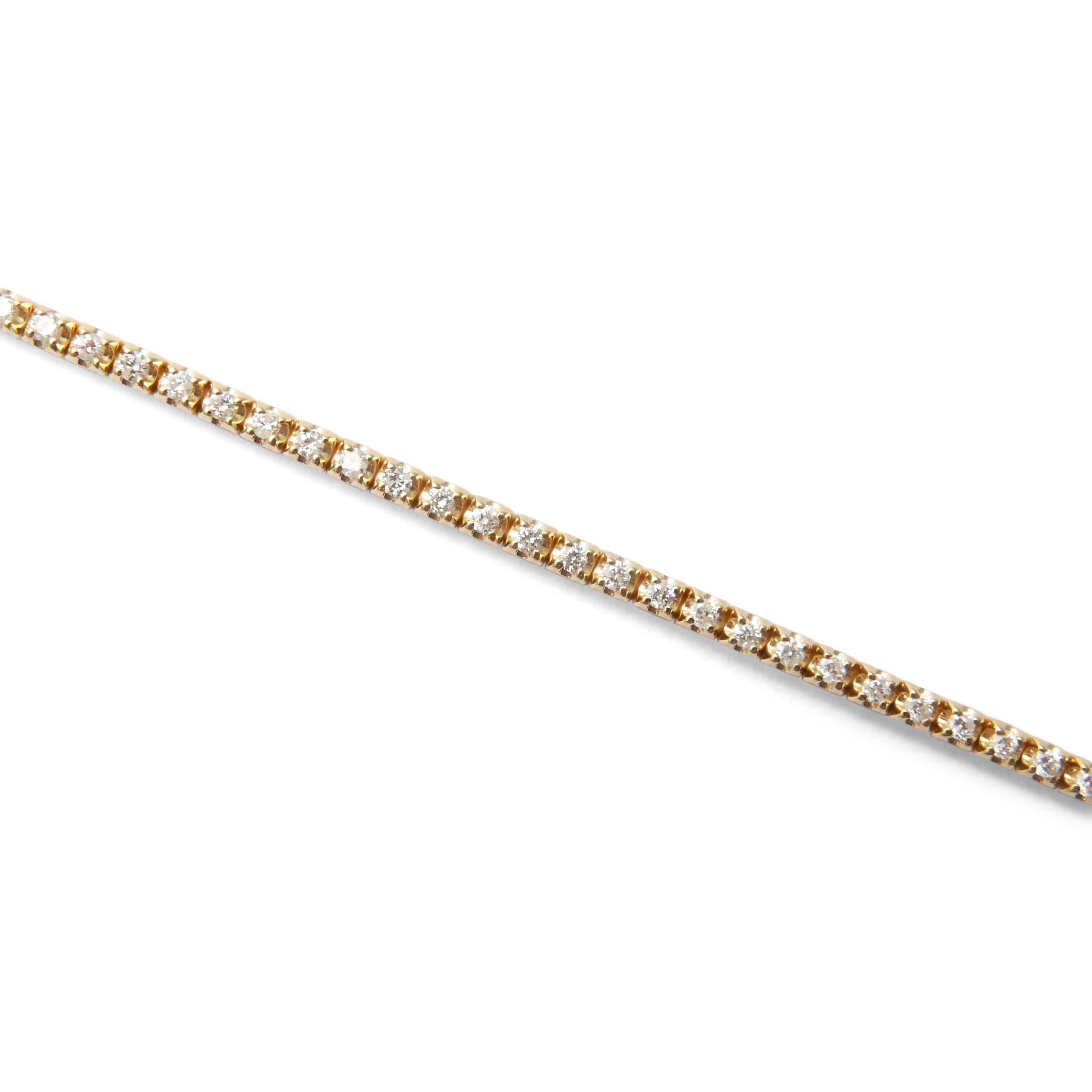 Round Cut Diamond Tennis Bracelet in 18 Karat Yellow Gold by Allison Bryan For Sale