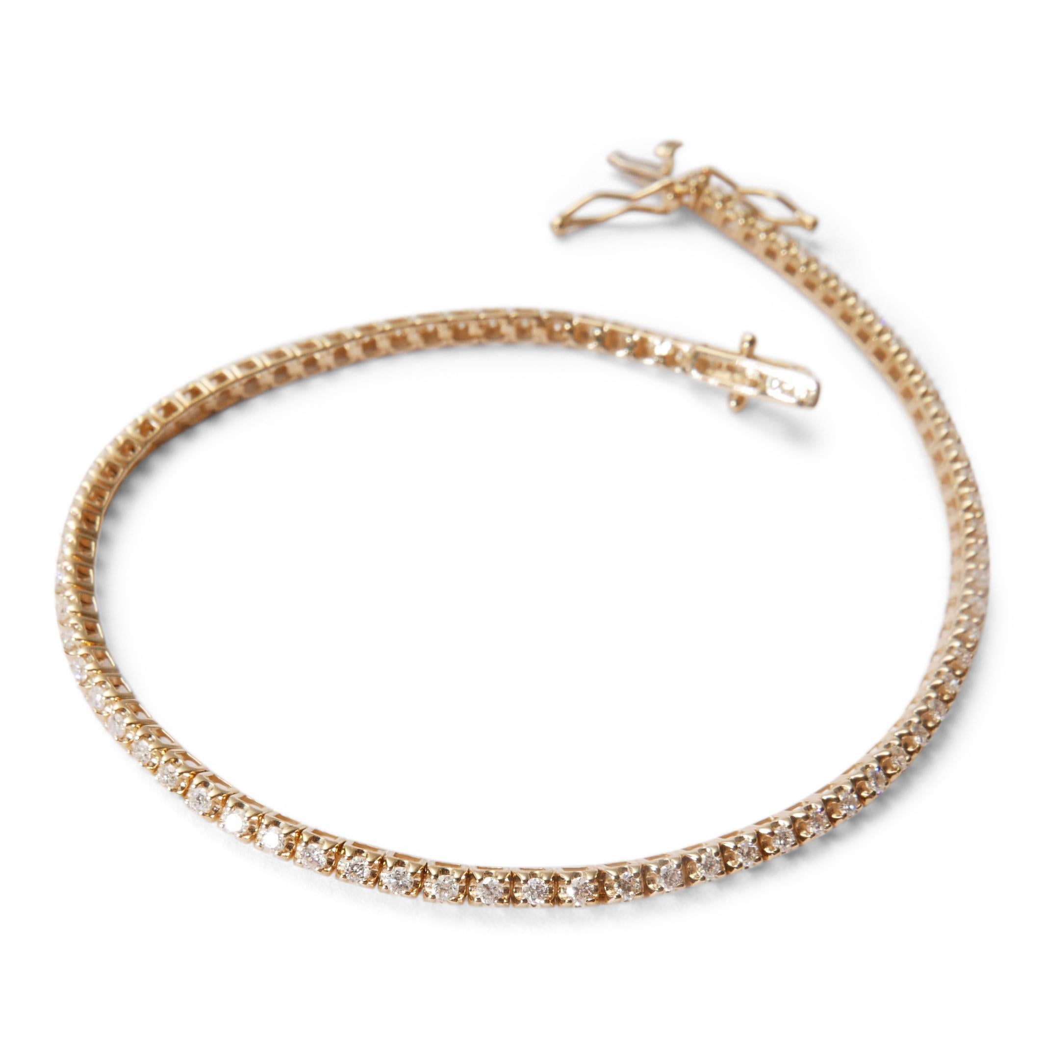 Women's or Men's Diamond Tennis Bracelet in 18 Karat Yellow Gold by Allison Bryan For Sale